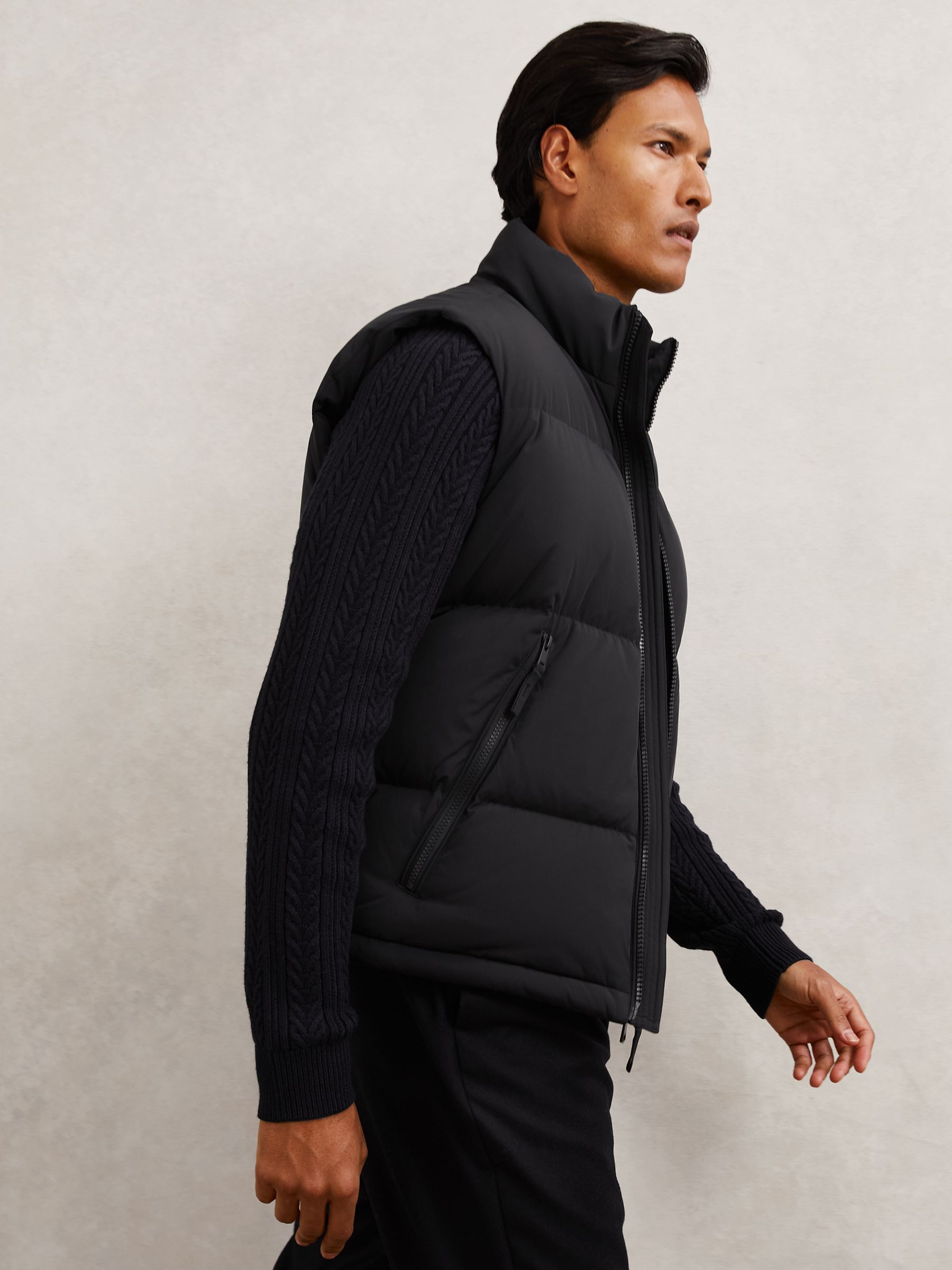 Quilted Zip-Through Puffer Gilet in Navy