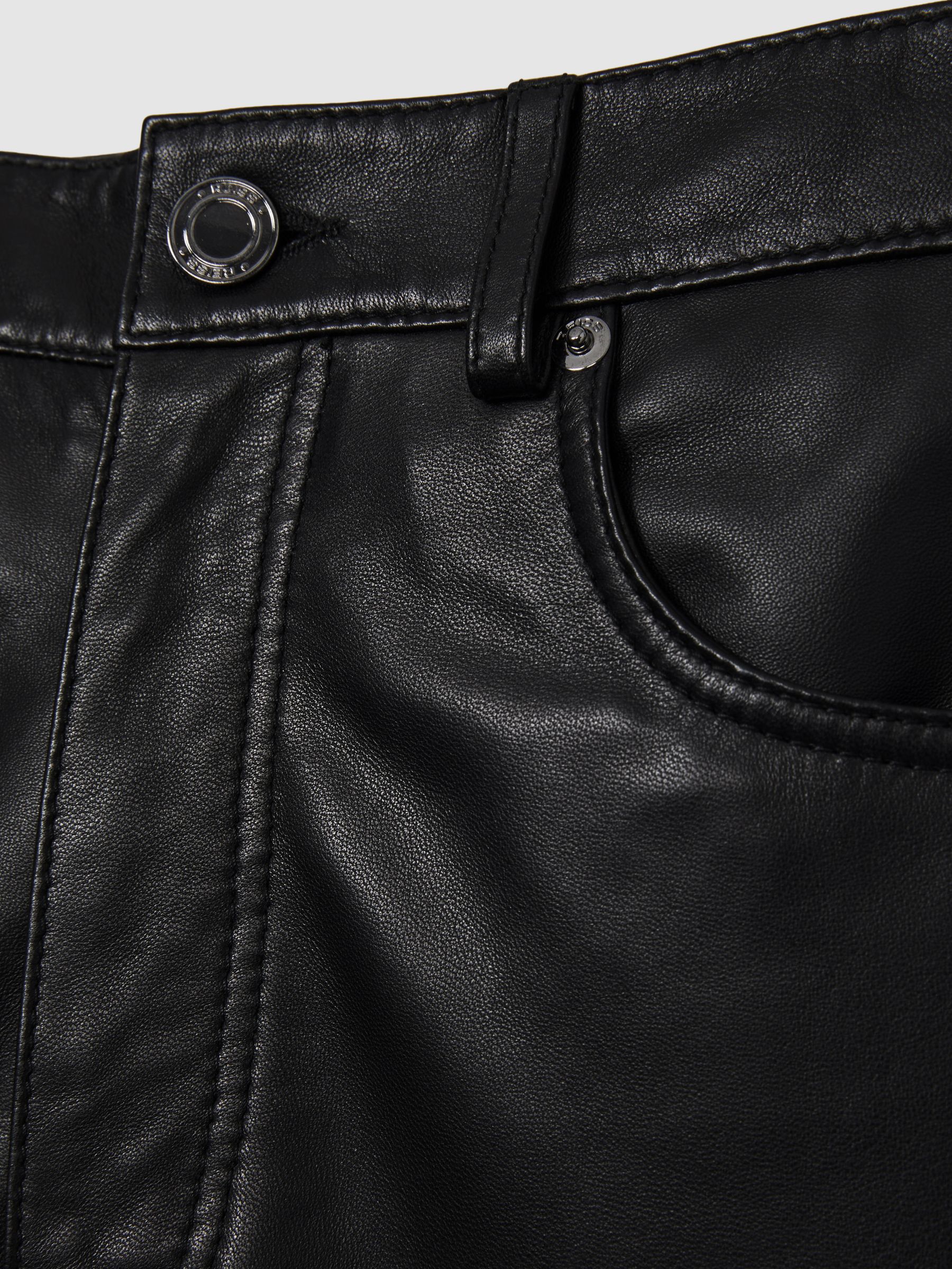 Petite Leather Slim-Leg Trousers in Black