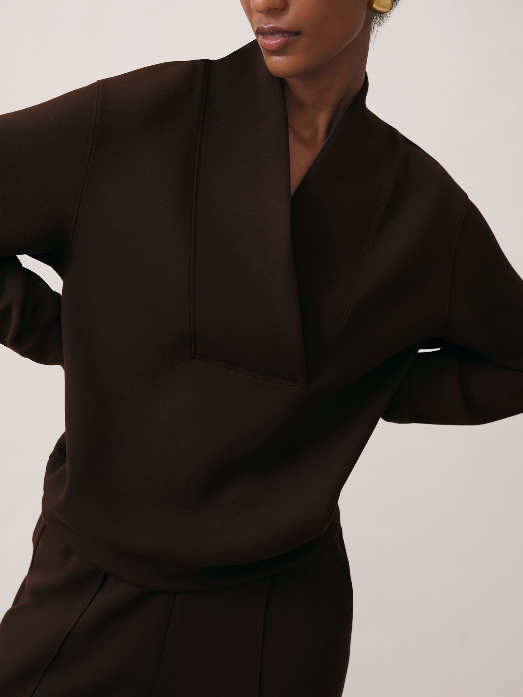 Interlock Shawl-Neck Sweatshirt with Modal in Dark Chocolate