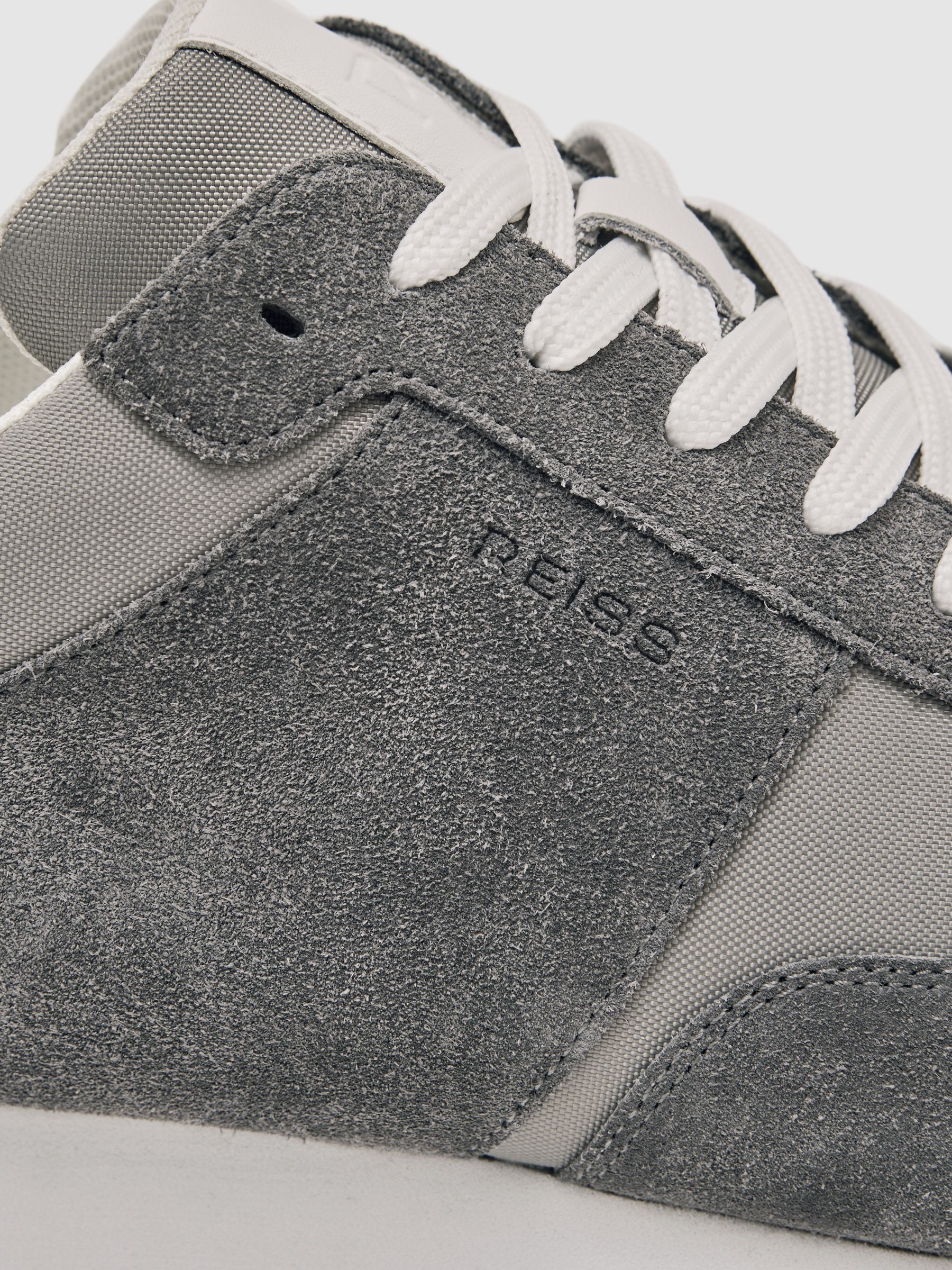 Suede Lace-Up Running Trainers in Graphite Grey