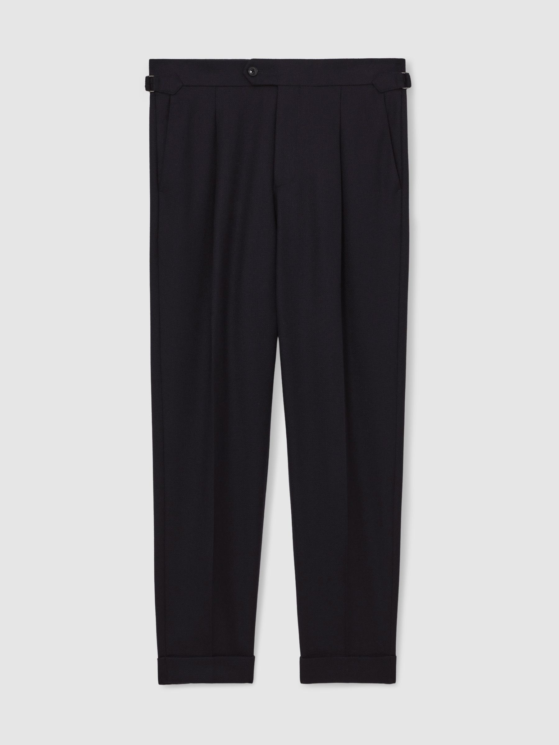 Wool-Blend Slim-Fit Cuffed Trousers in Navy