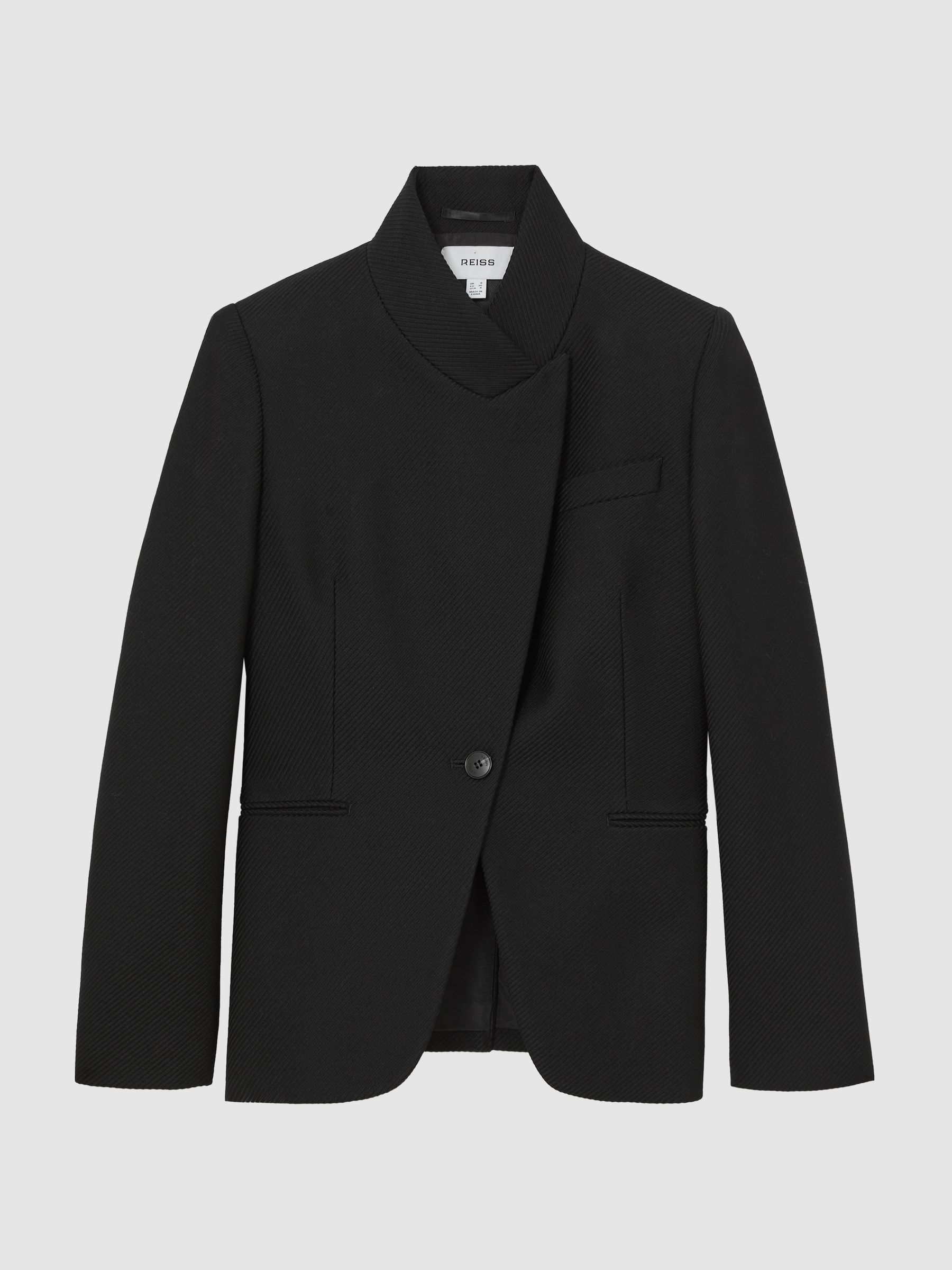 Wool-Blend Wrapover Blazer in Black