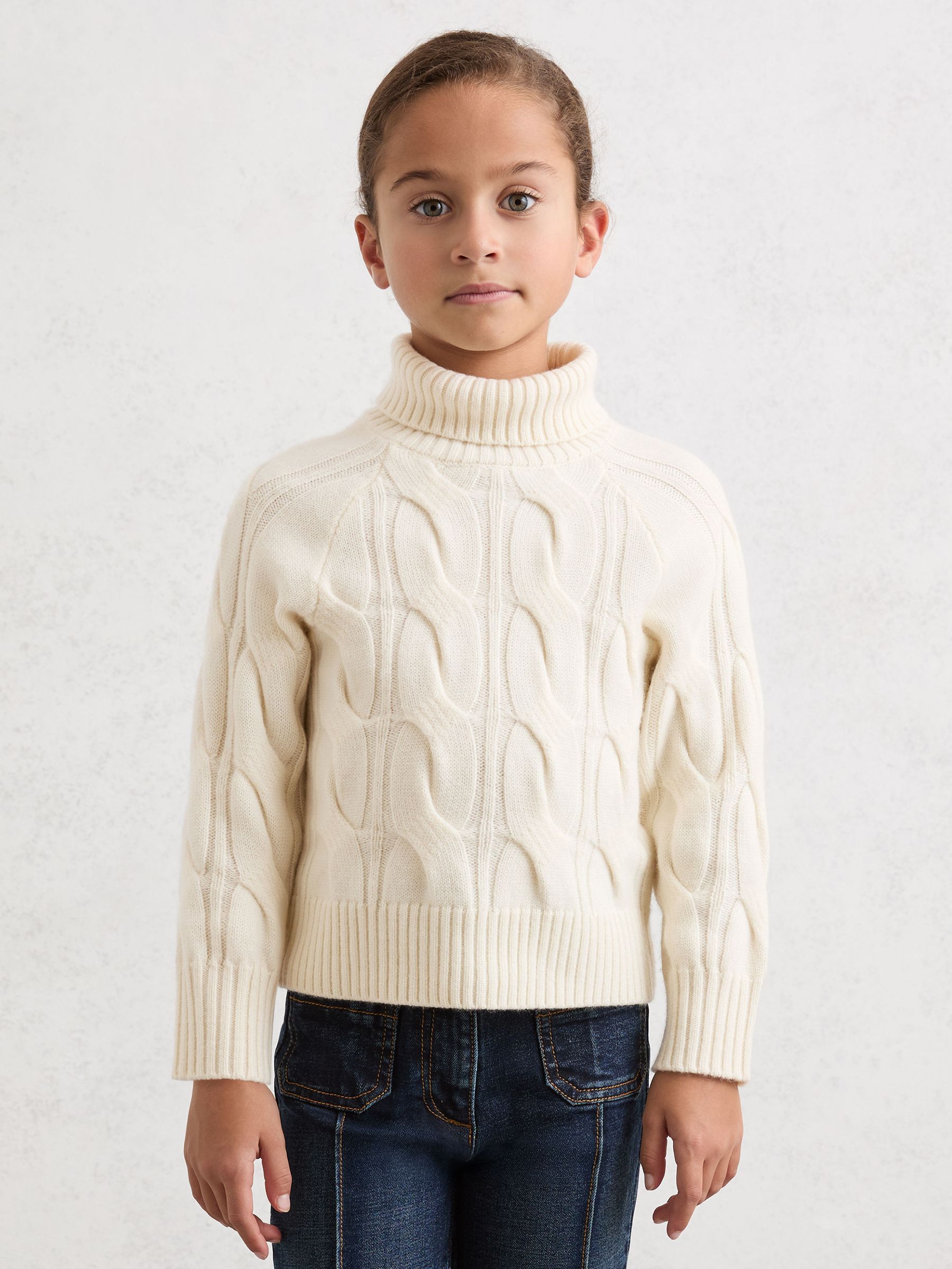Wool Roll-Neck Cable-Knit Jumper in Ivory