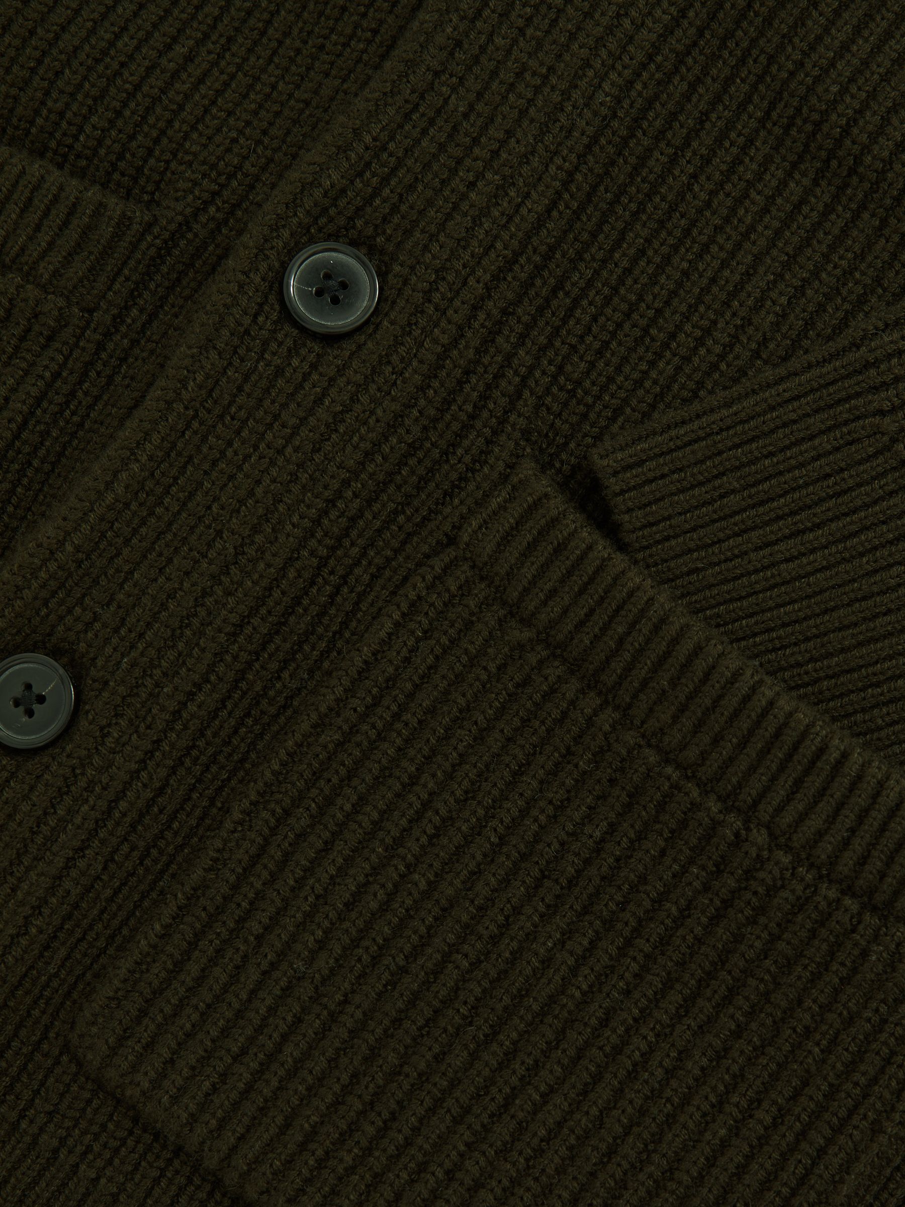 Shawl-Collar Cardigan With Wool in Dark Olive Green