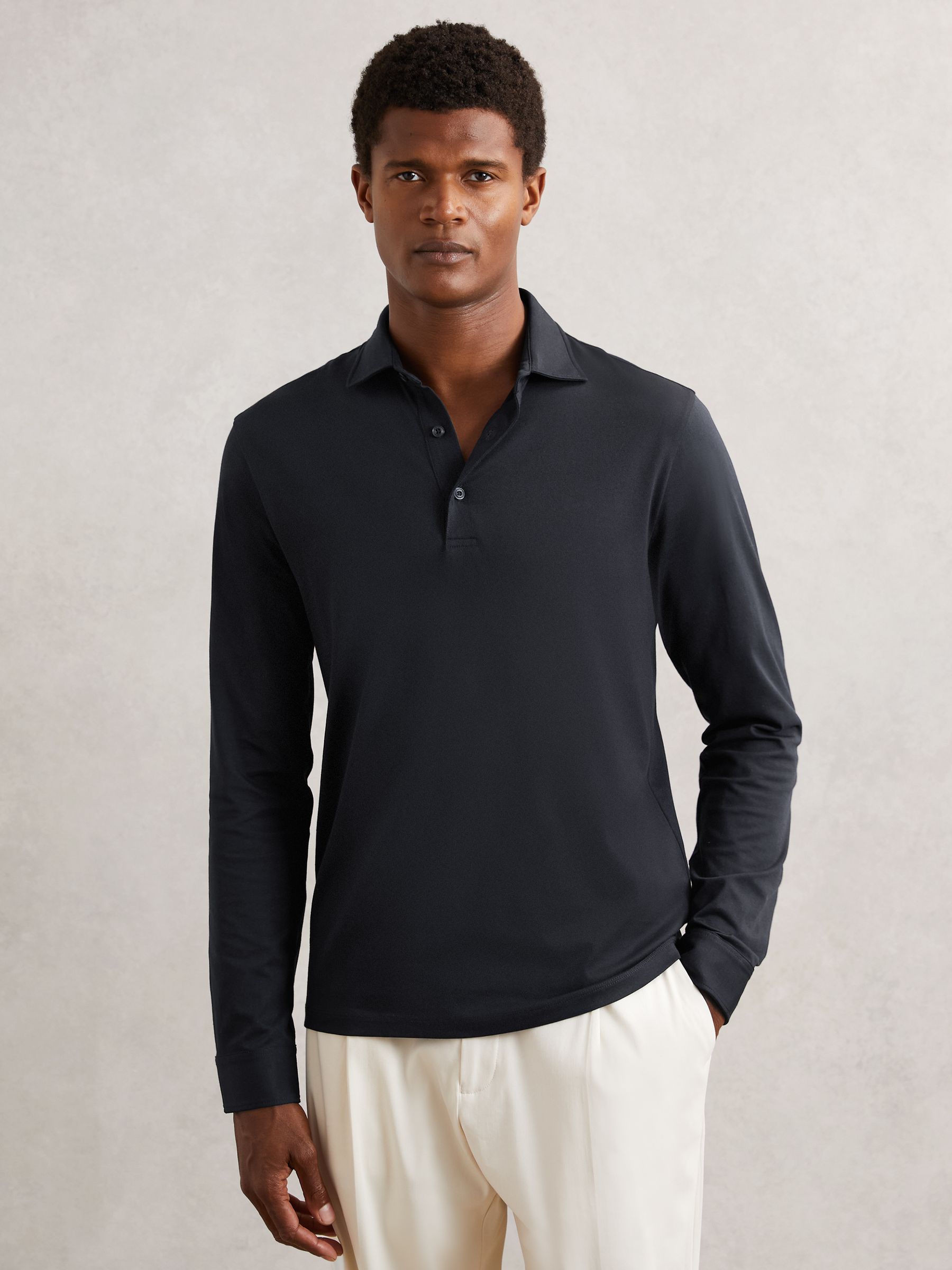 Cotton-Jersey Long Sleeve Polo Shirt in White