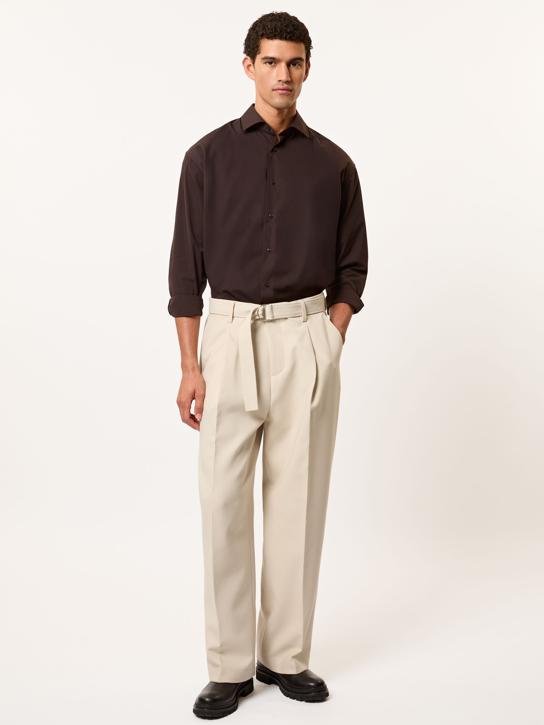 Monogram Relaxed-Fit Belted Trousers in Black