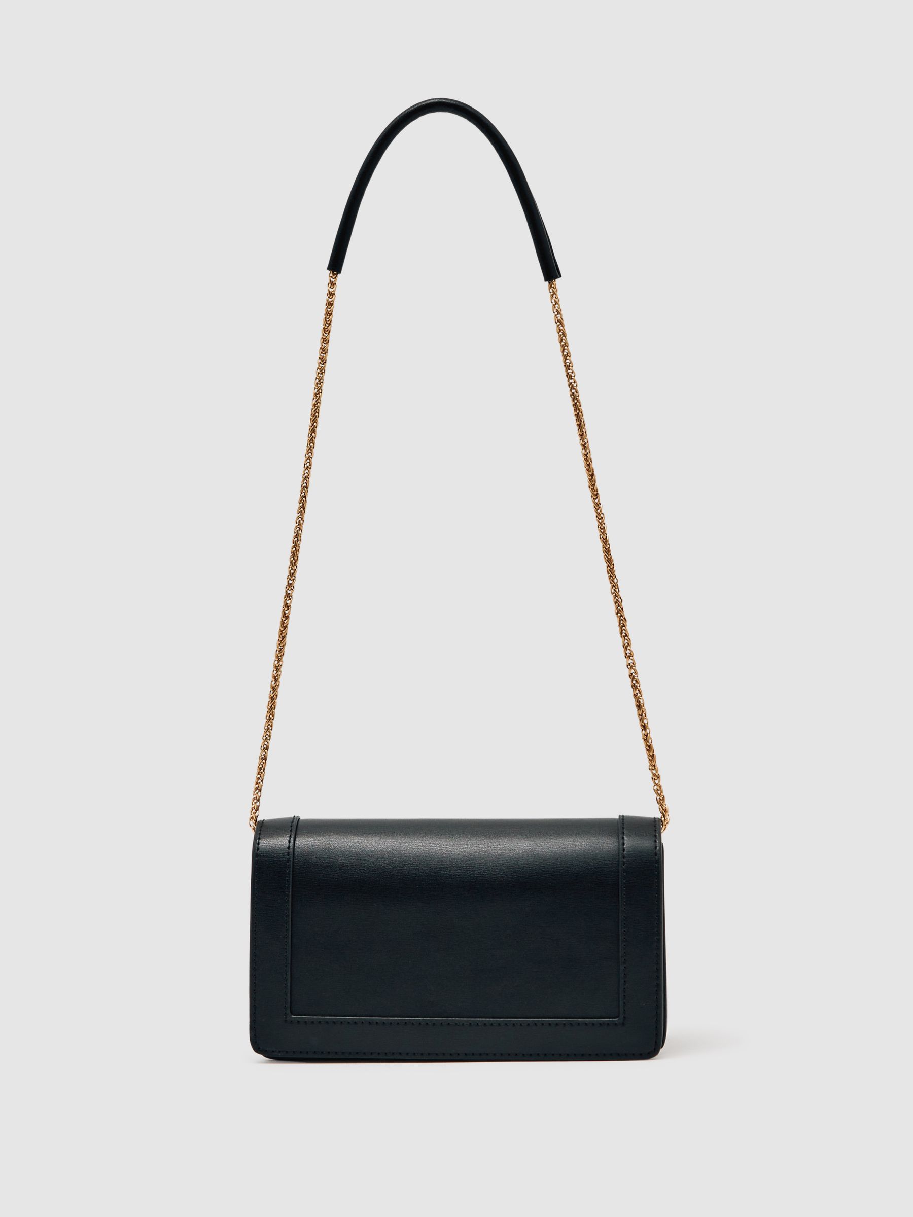 Leather Chain-Strap Shoulder Bag in Black
