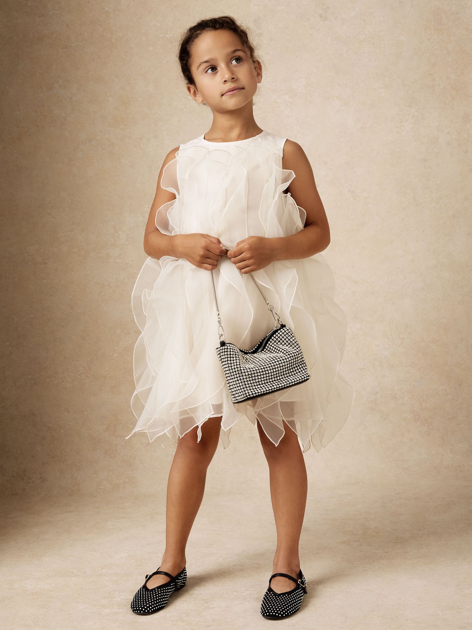 Girls Crystal-Mesh Ballet Pumps in Silver