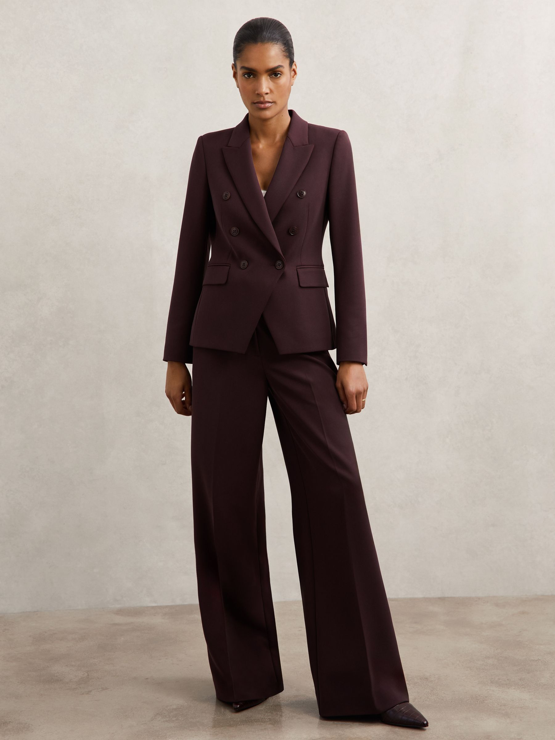 Wide-Leg Suit Trousers in Berry