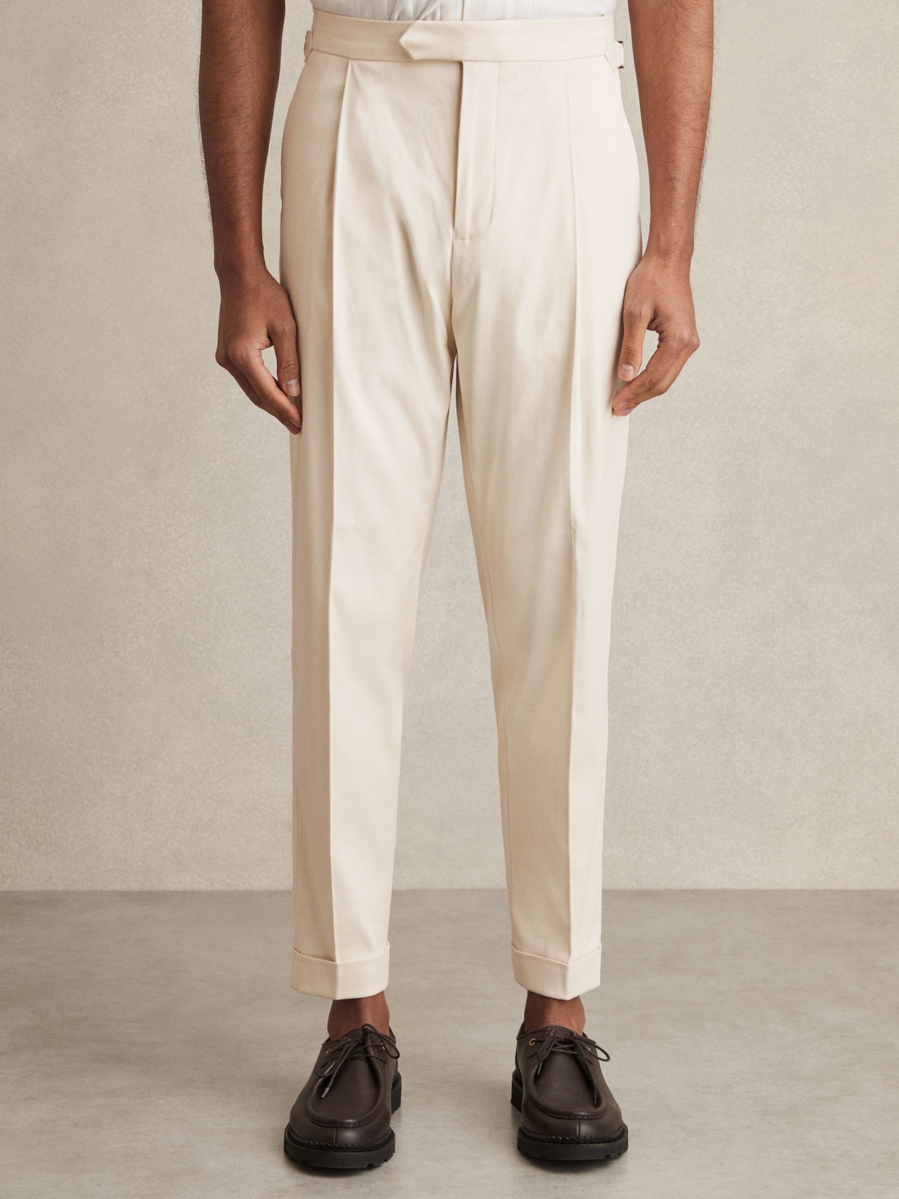 Stretch Cotton Tapered Trousers in Stone