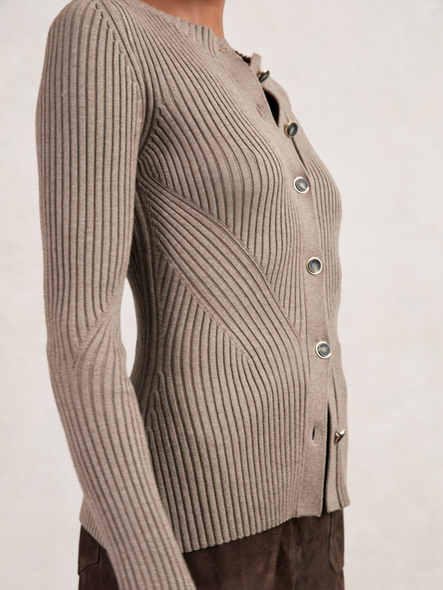 Button Front Knit Cardigan in Stone