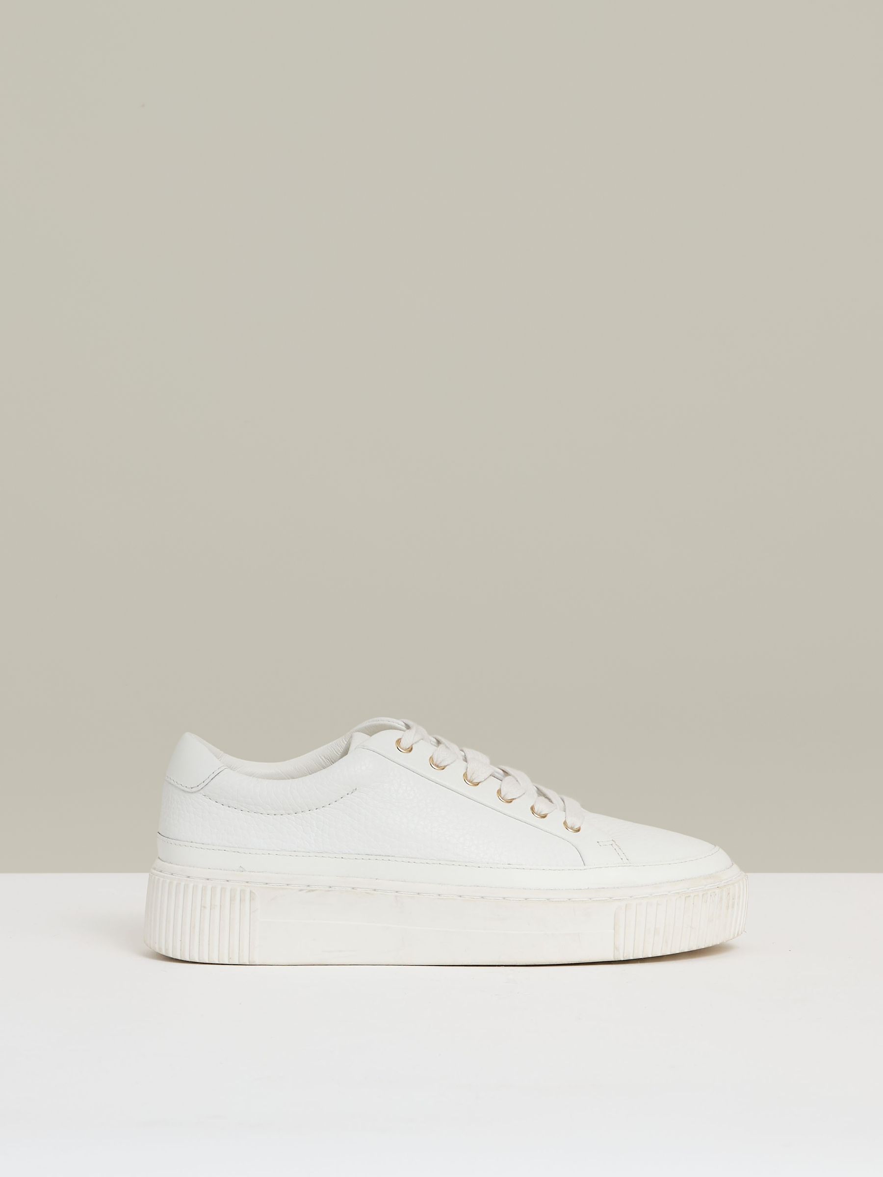 Grained Leather Platform Trainers in White
