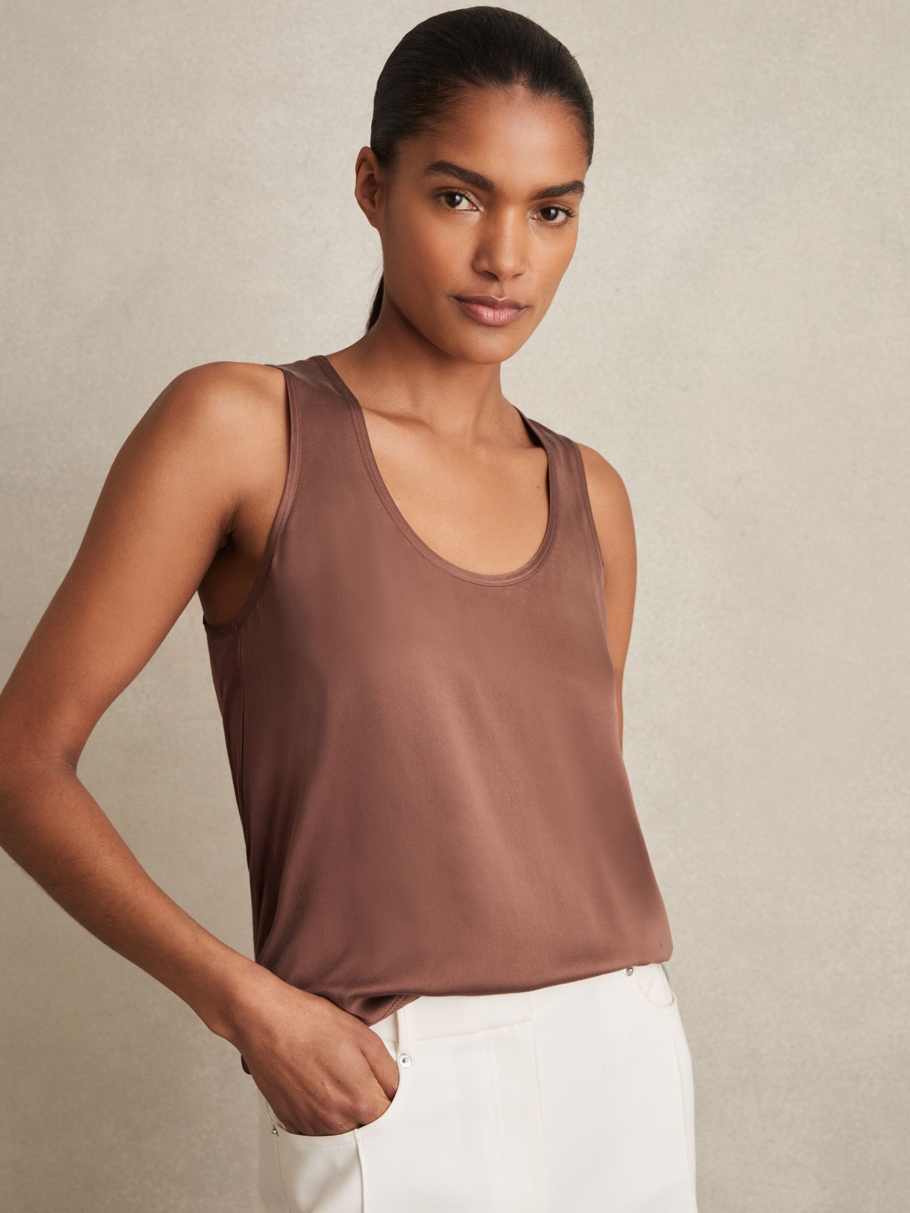 Silk-Front Cami Top in Mocha Brown