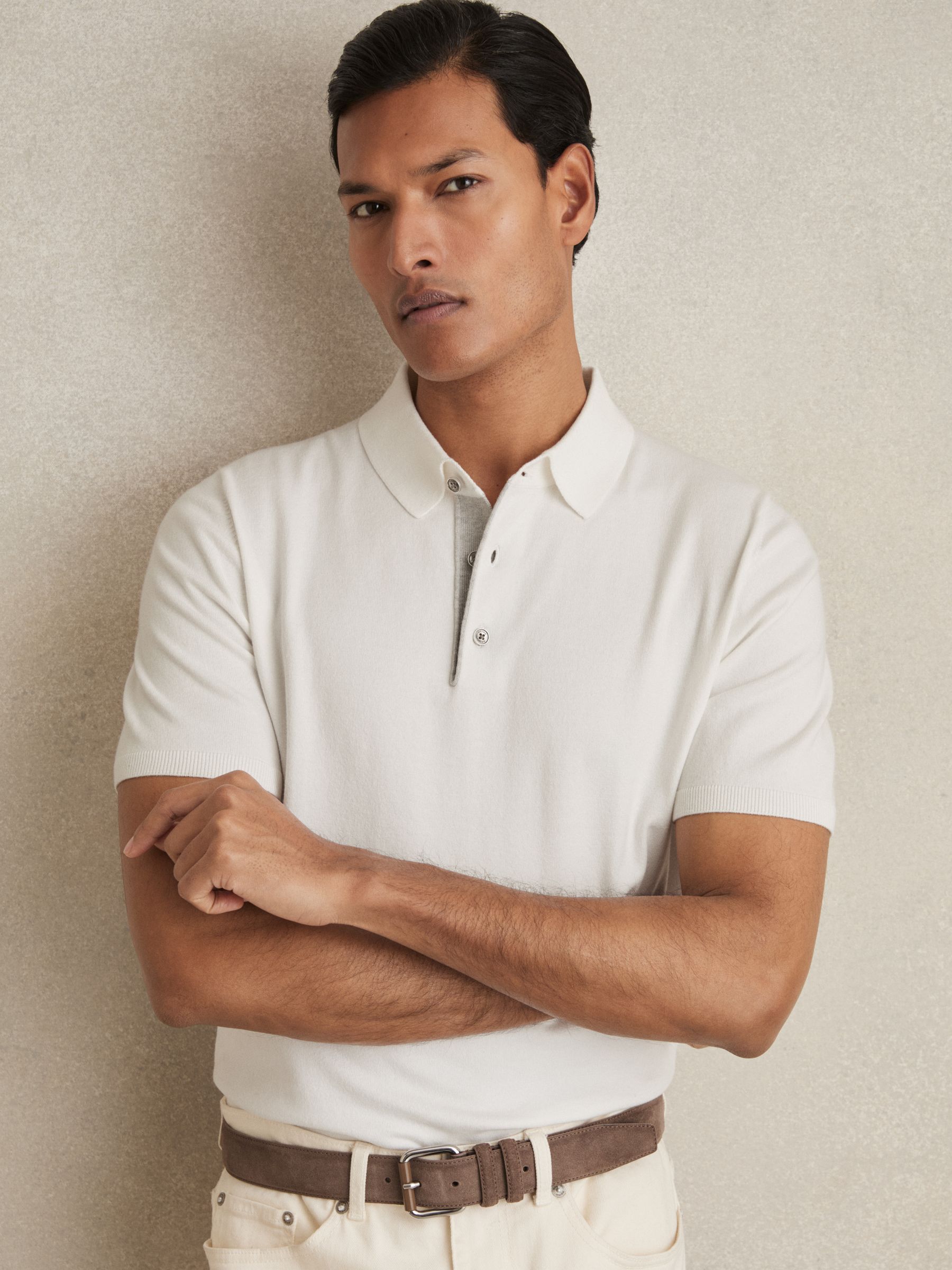 Contrast-Placket Polo Shirt With Cotton in Navy