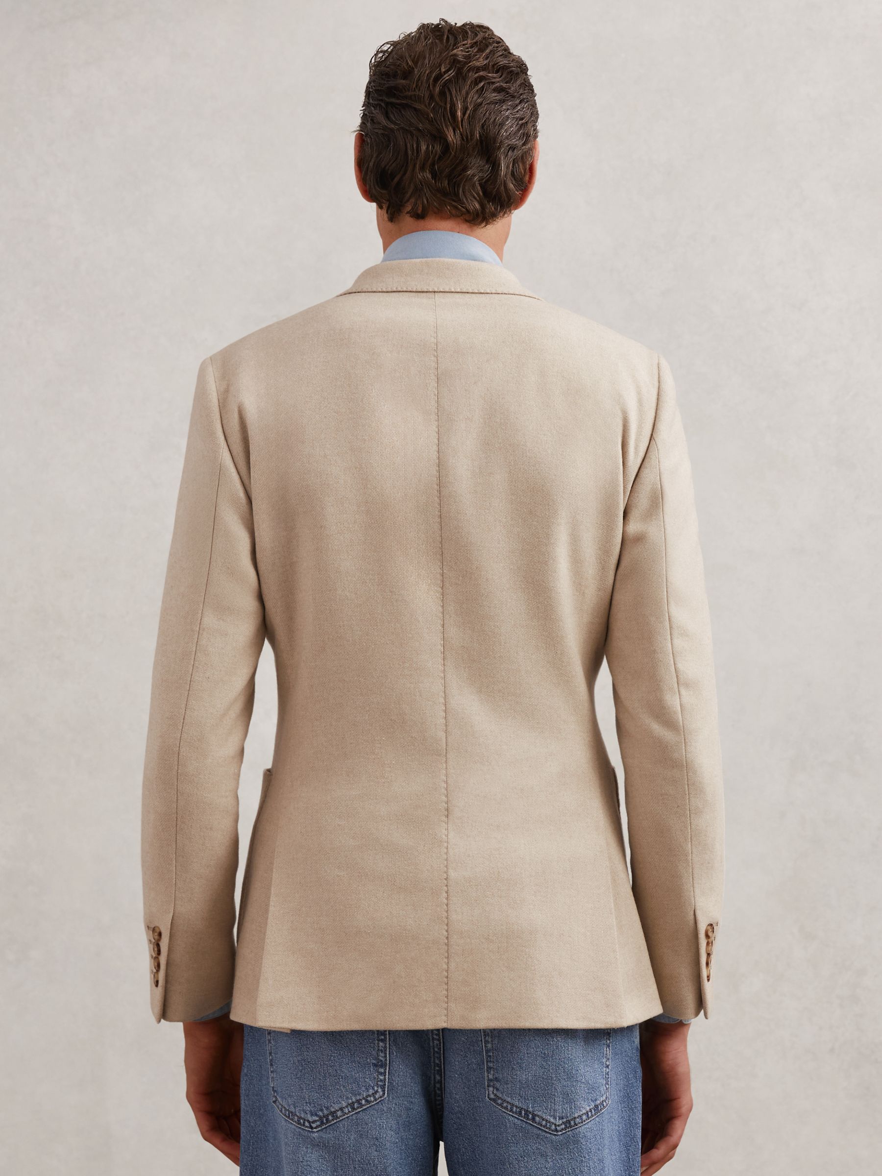 Flannel Slim-Fit Single-Breasted Blazer with Wool in Oatmeal Brown