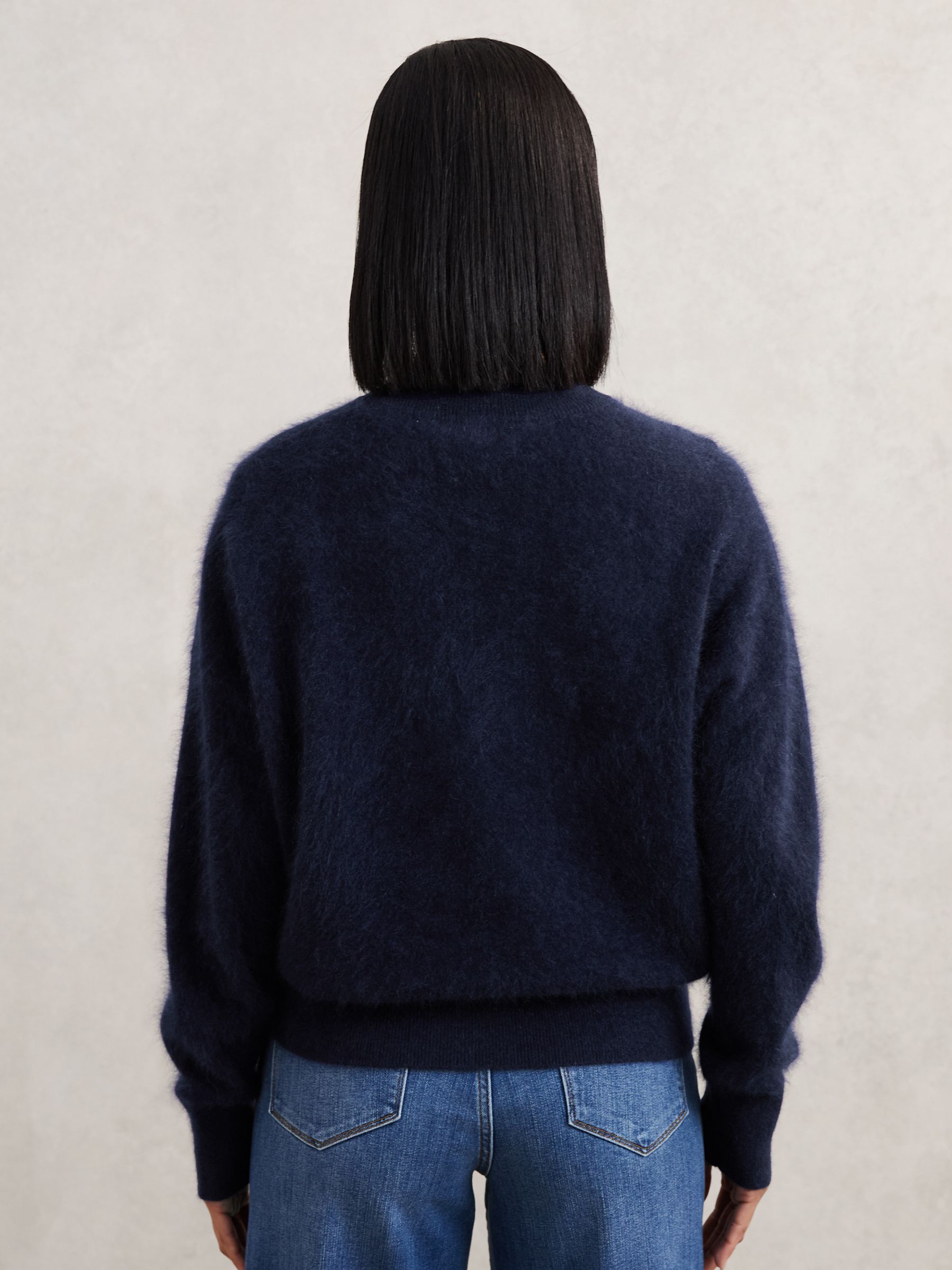 Brushed Cashmere Crew Neck Jumper in Navy