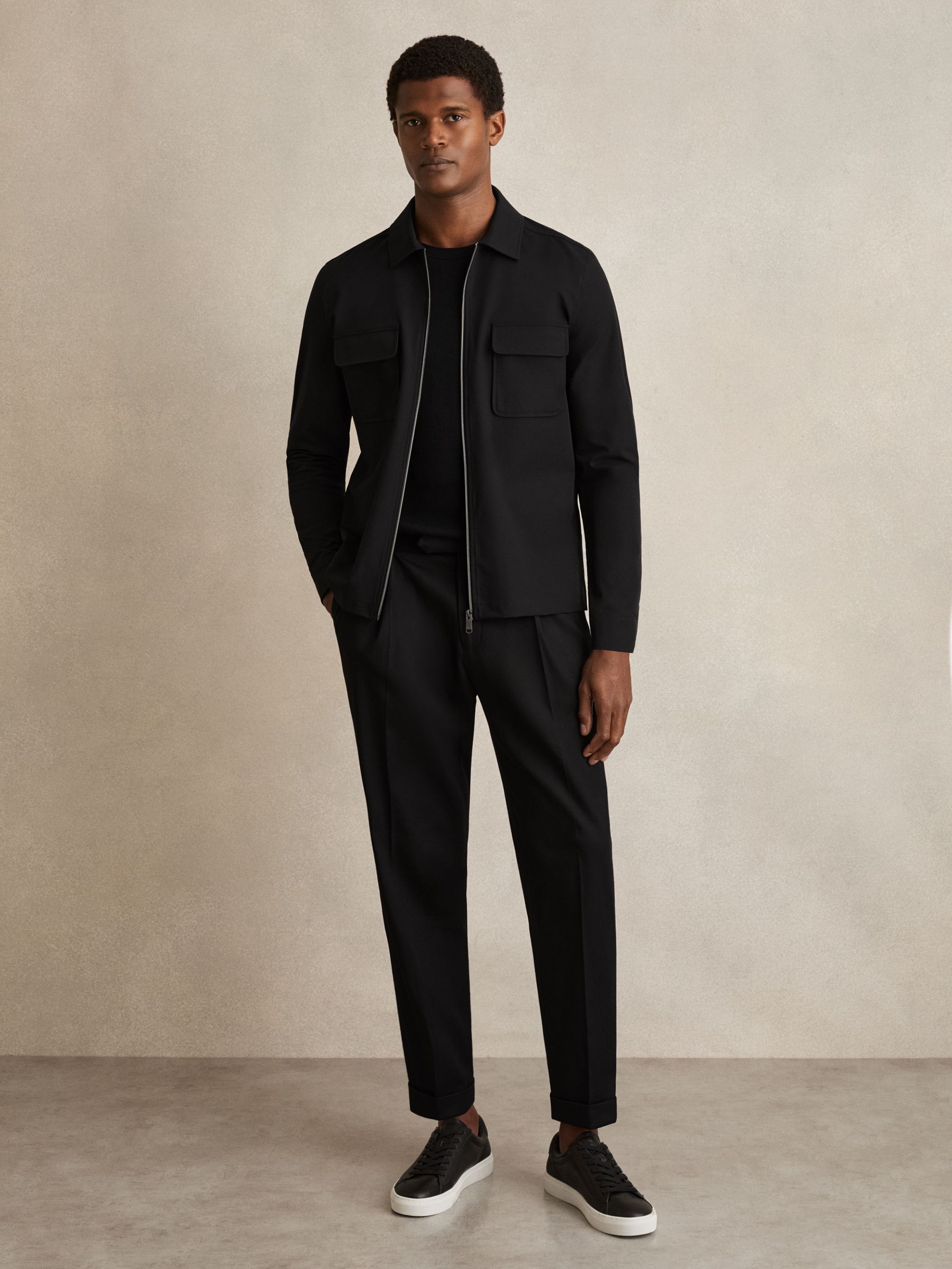 Technical Zip-Through Overshirt in Black