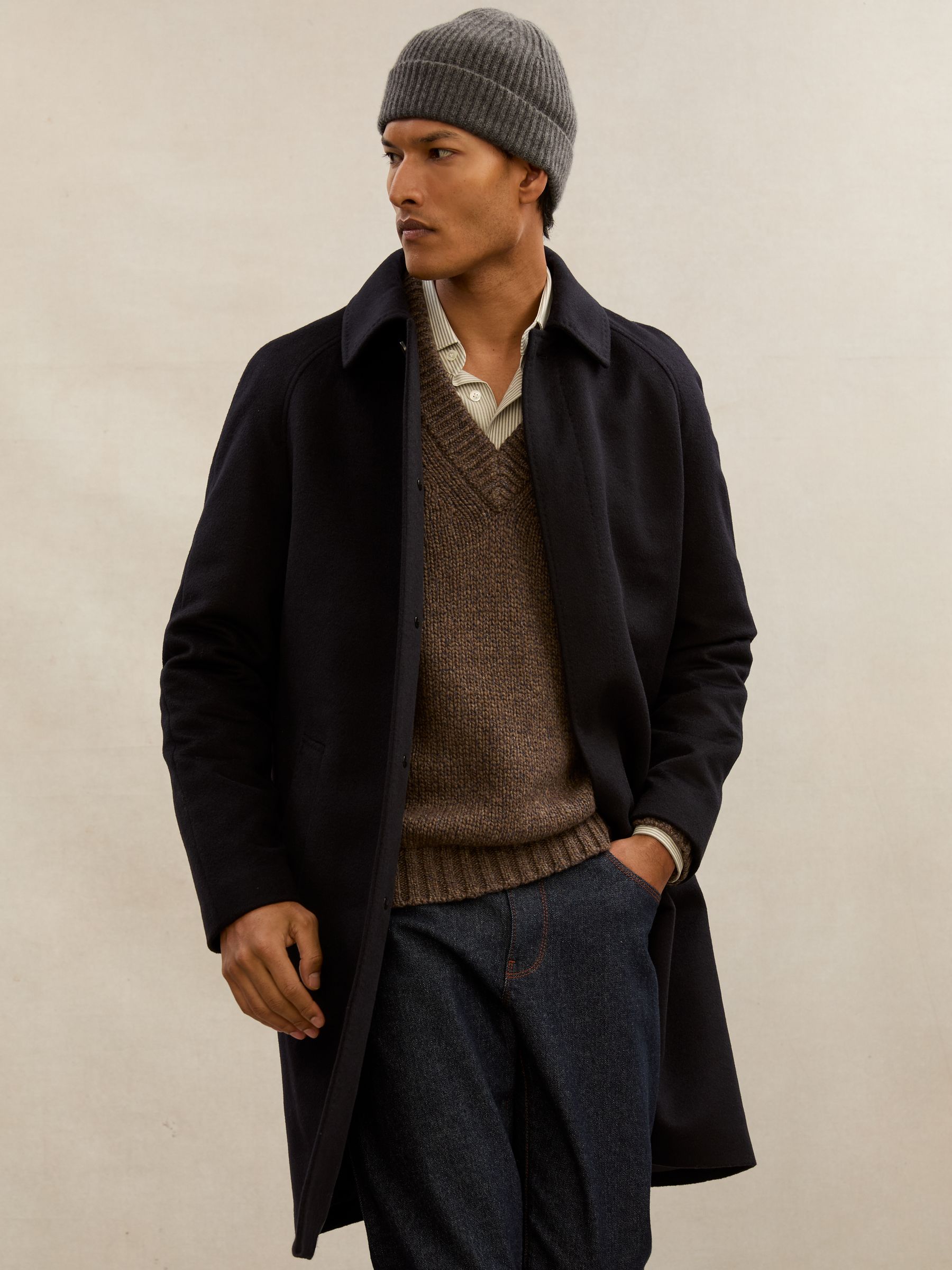 Atelier 100% Cashmere Rib-Knit Beanie in Oatmeal