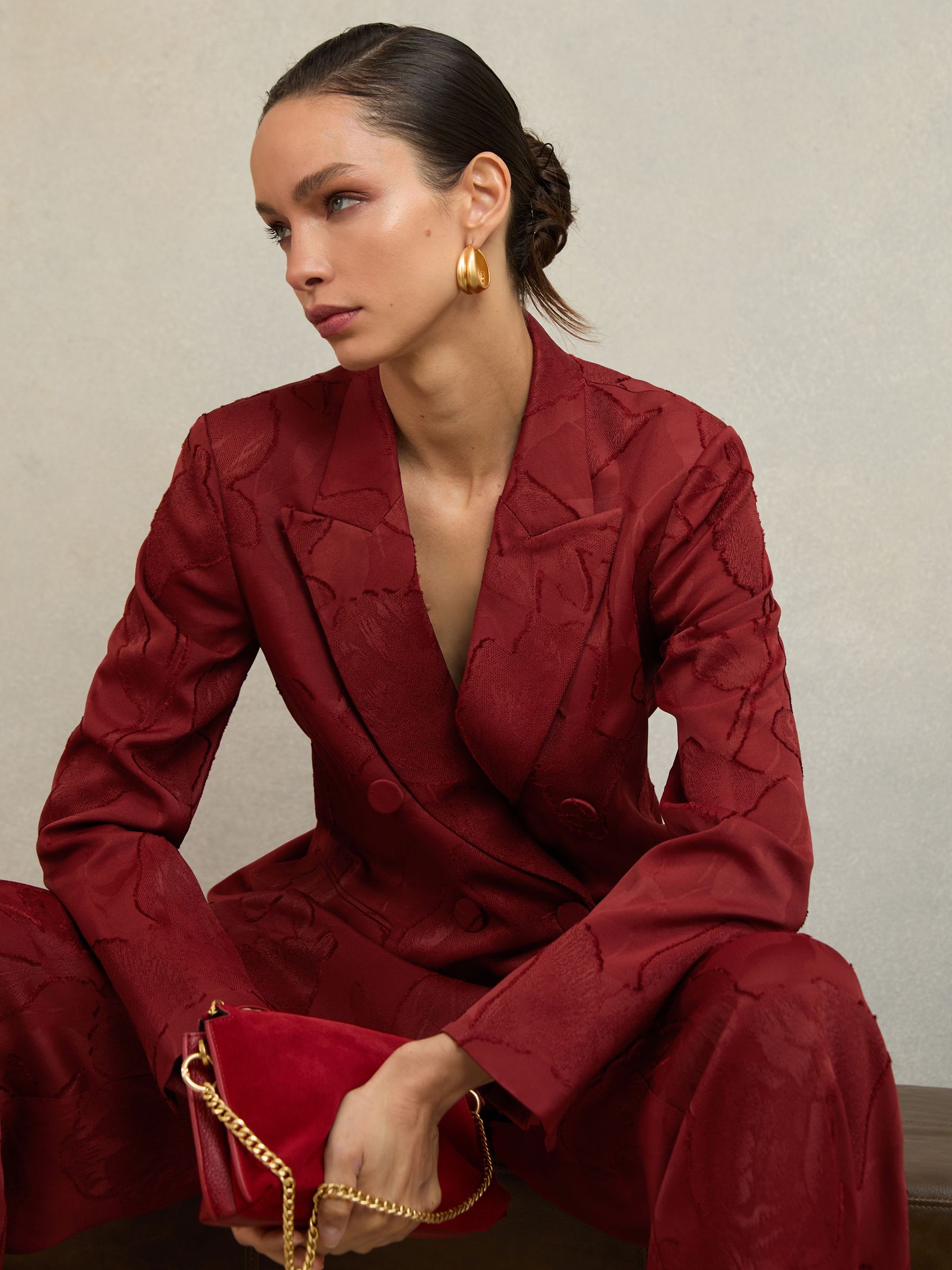 Atelier Jacquard Double-Breasted Blazer in Red