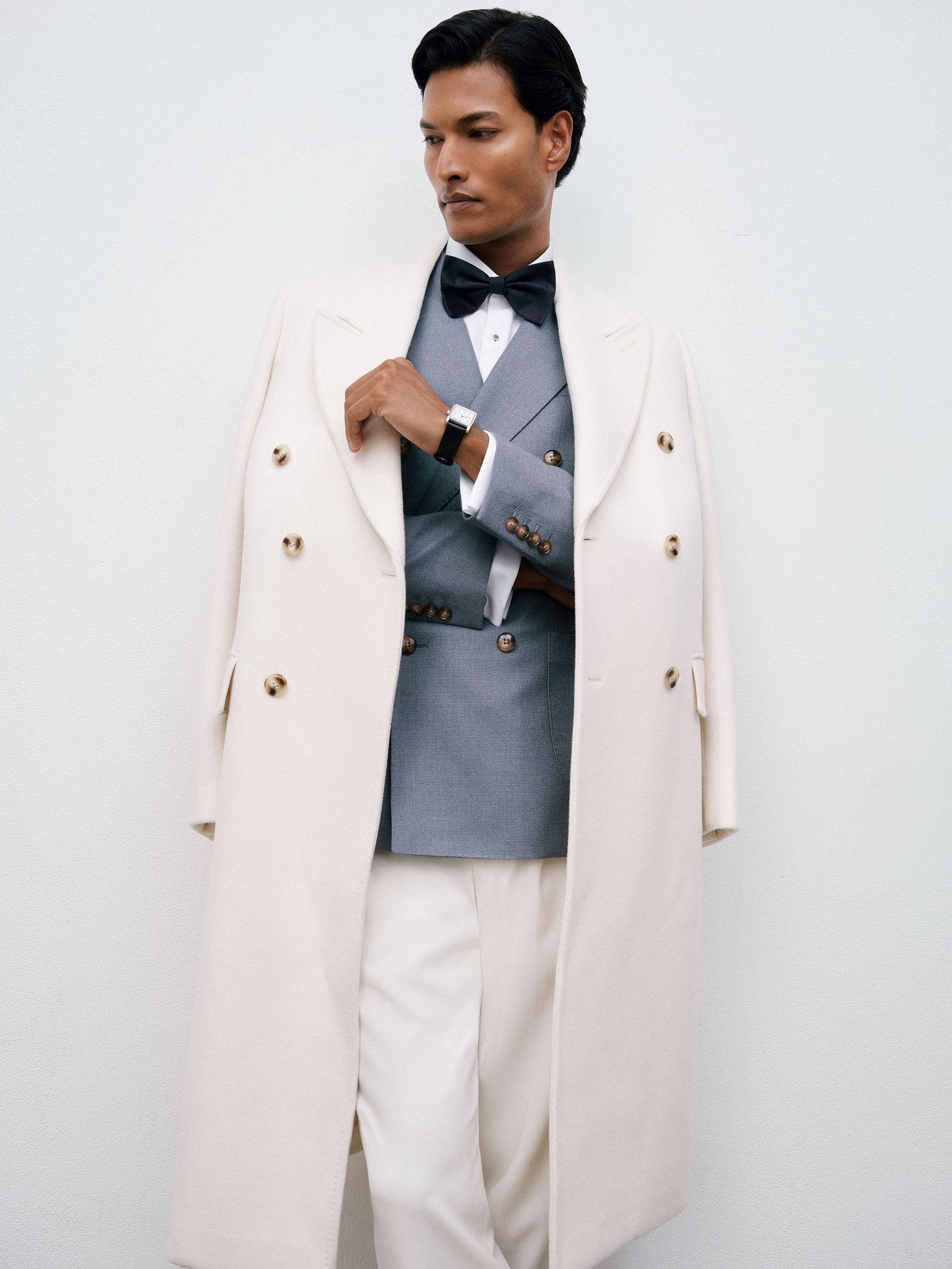 Wool-Blend Double-Breasted Overcoat in White