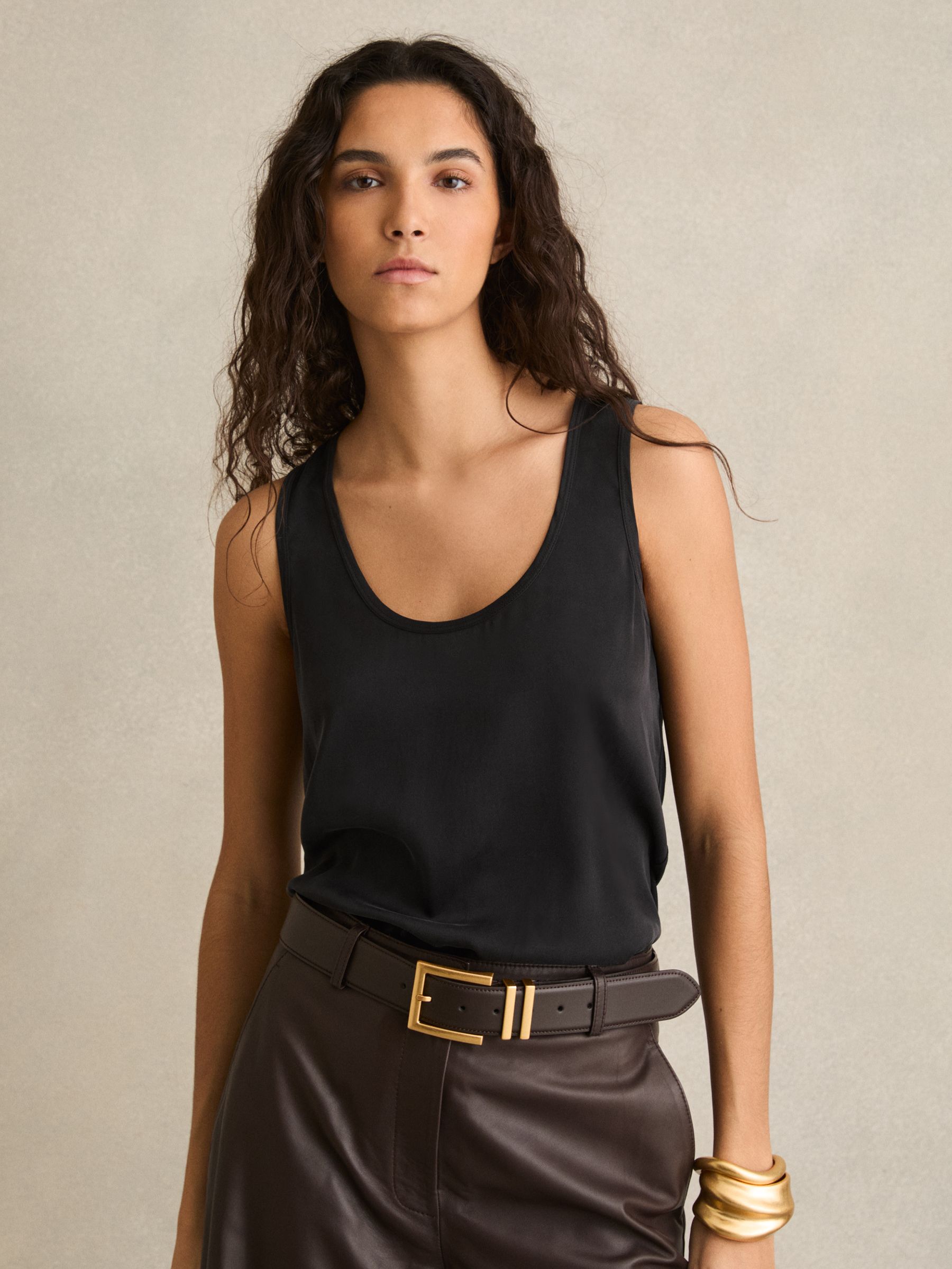 Silk-Front Cami Top in Black