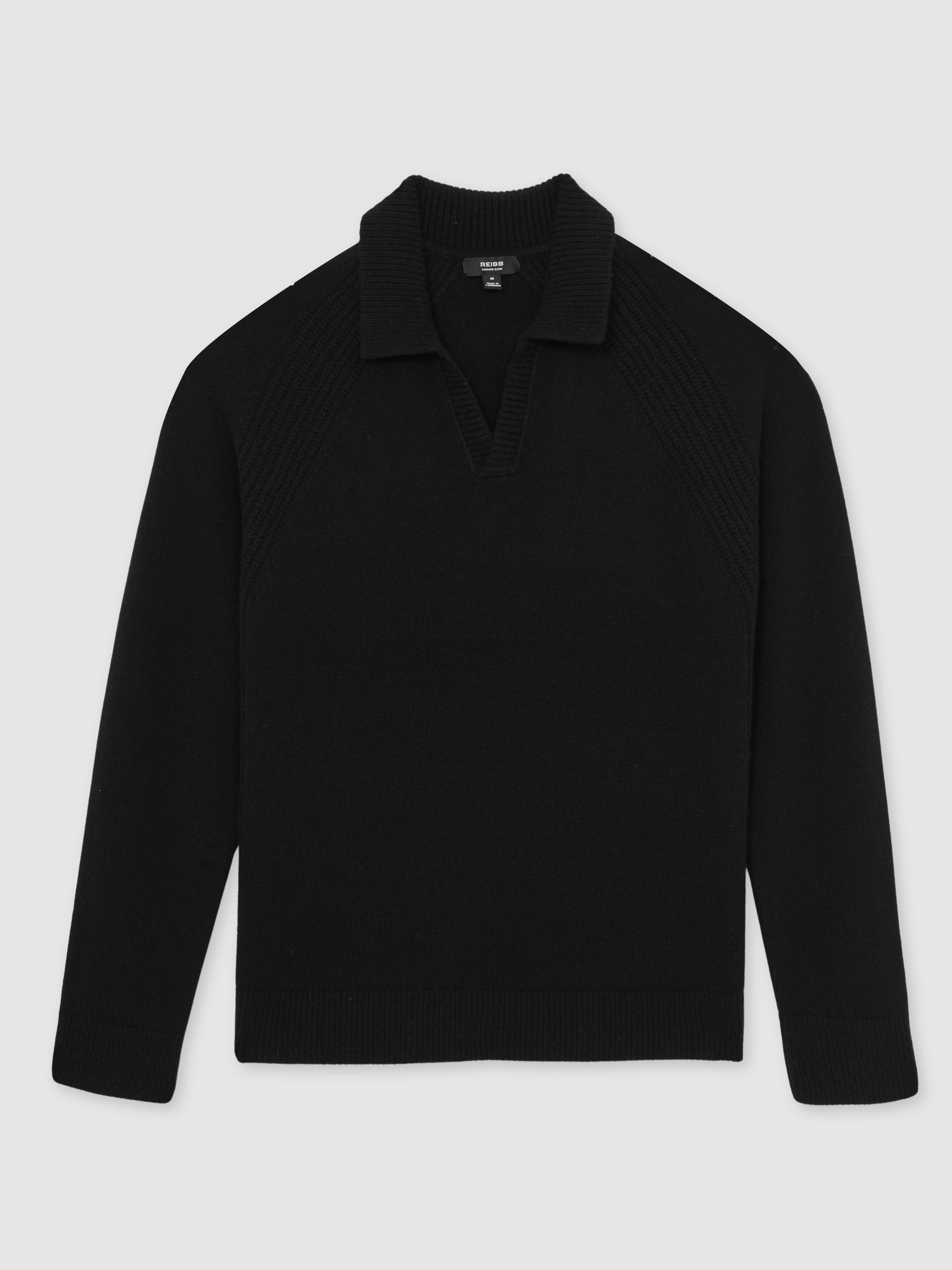 Wool-Cashmere Open-Collar Jumper in Black