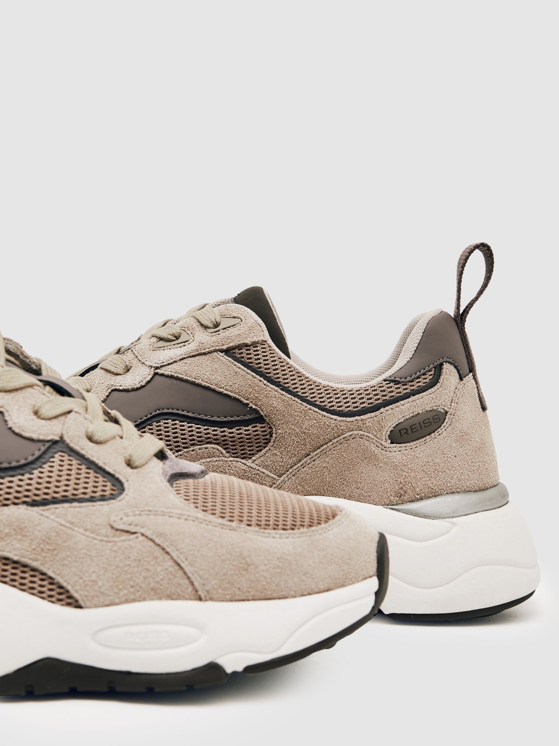 Chunky-Sole Panelled Runner Trainers in Taupe Brown
