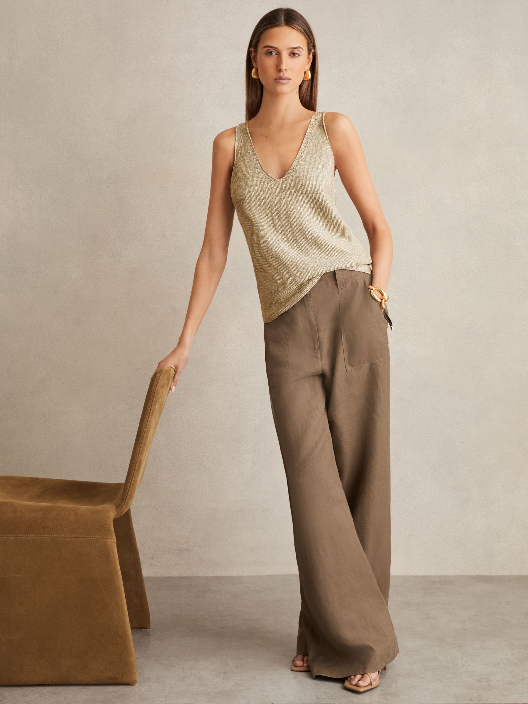 Metallic V-Neck Vest in Gold