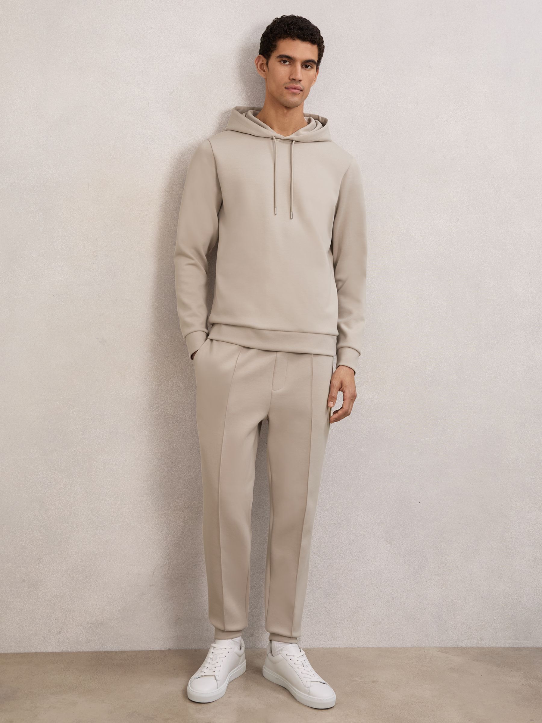 Interlock Jersey Drawstring Hoodie in Stone