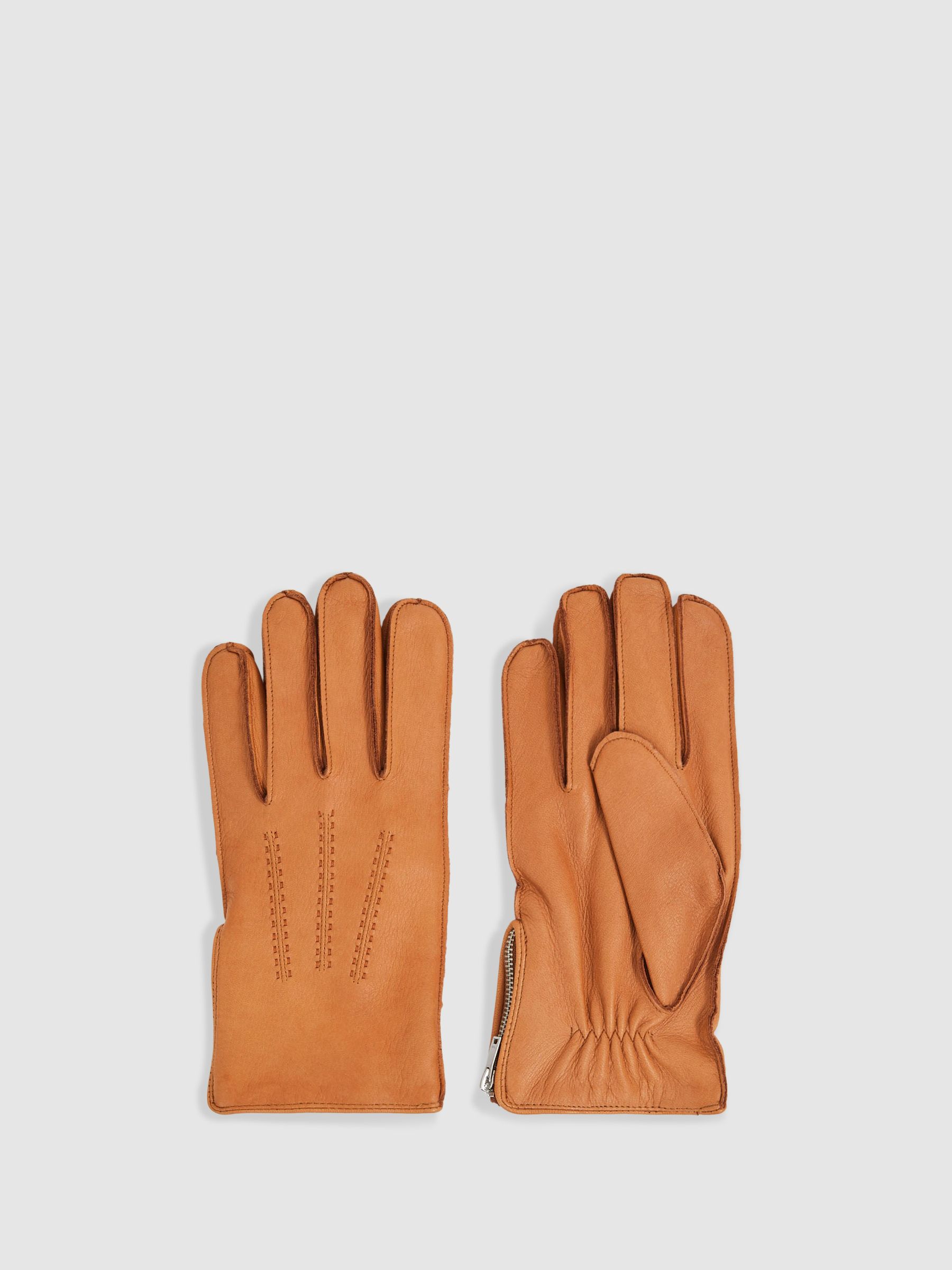 Leather Zip-Side Gloves in Dark Brown