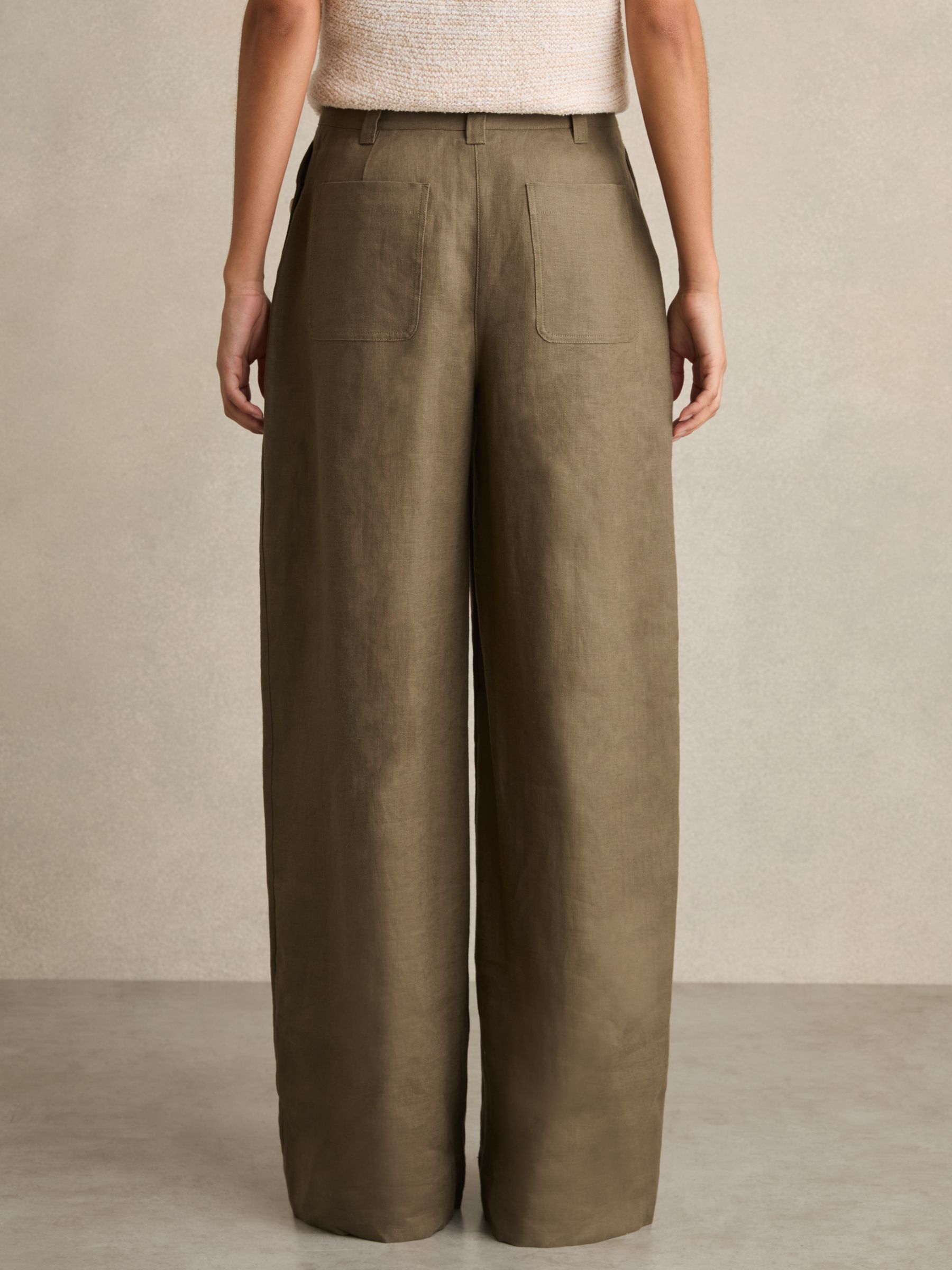 Linen Wide-Leg Trousers in Khaki