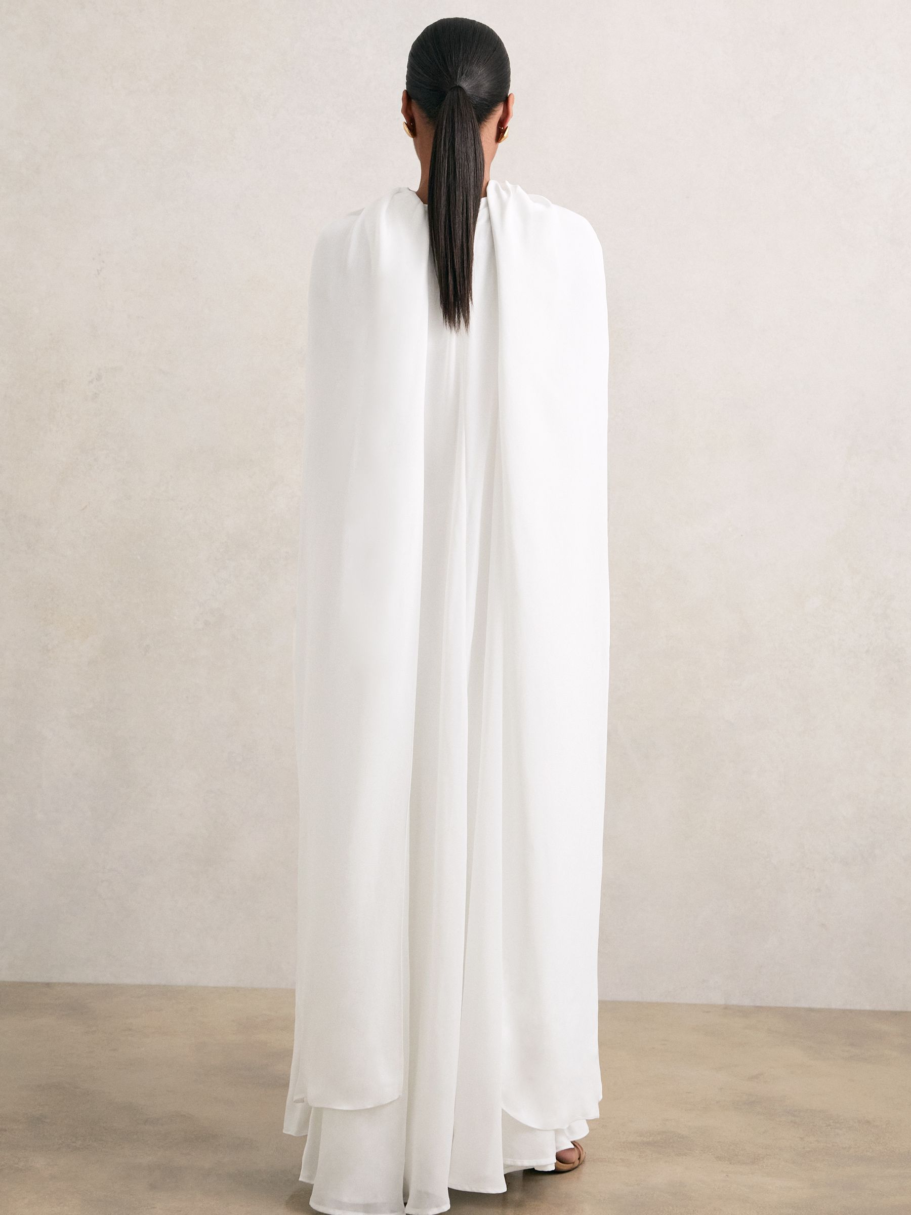 Crepe Cape Maxi Dress in White