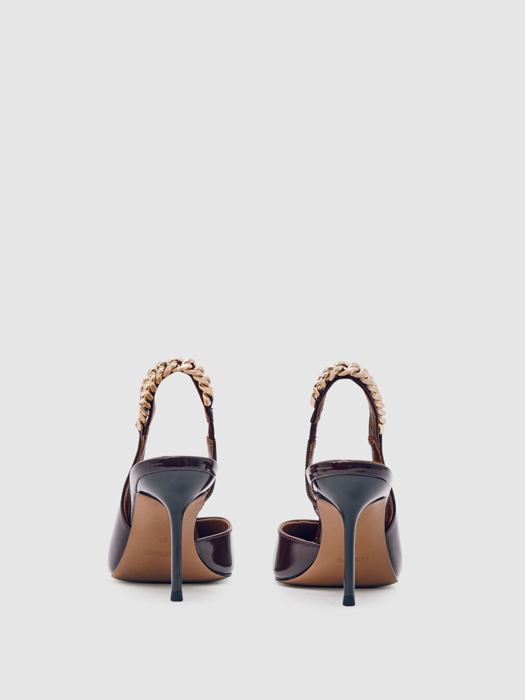 Patent-Leather Chain-Slingback Heels in Burgundy