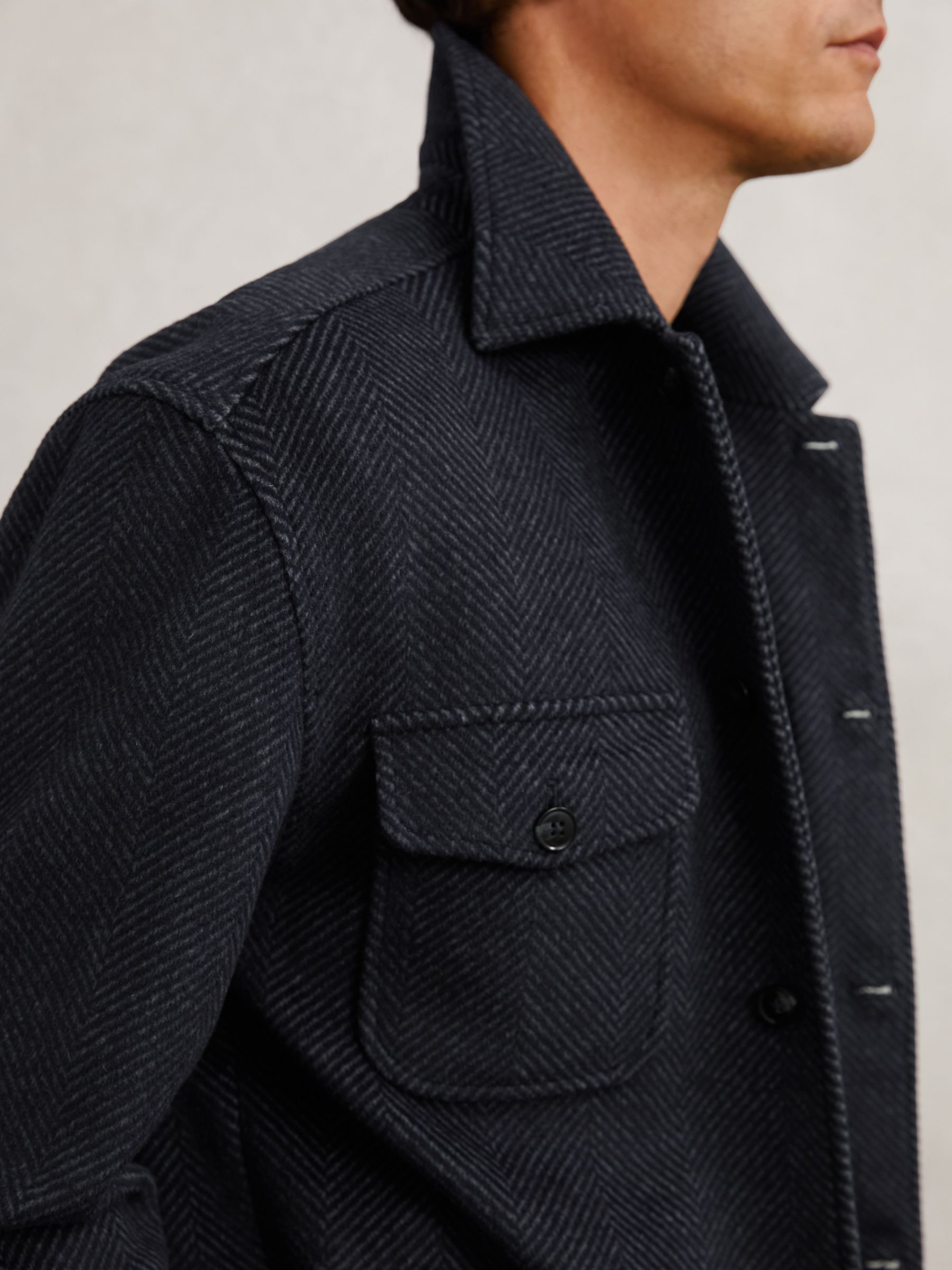 Wool-Blend Twin-Pocket Overshirt in Navy