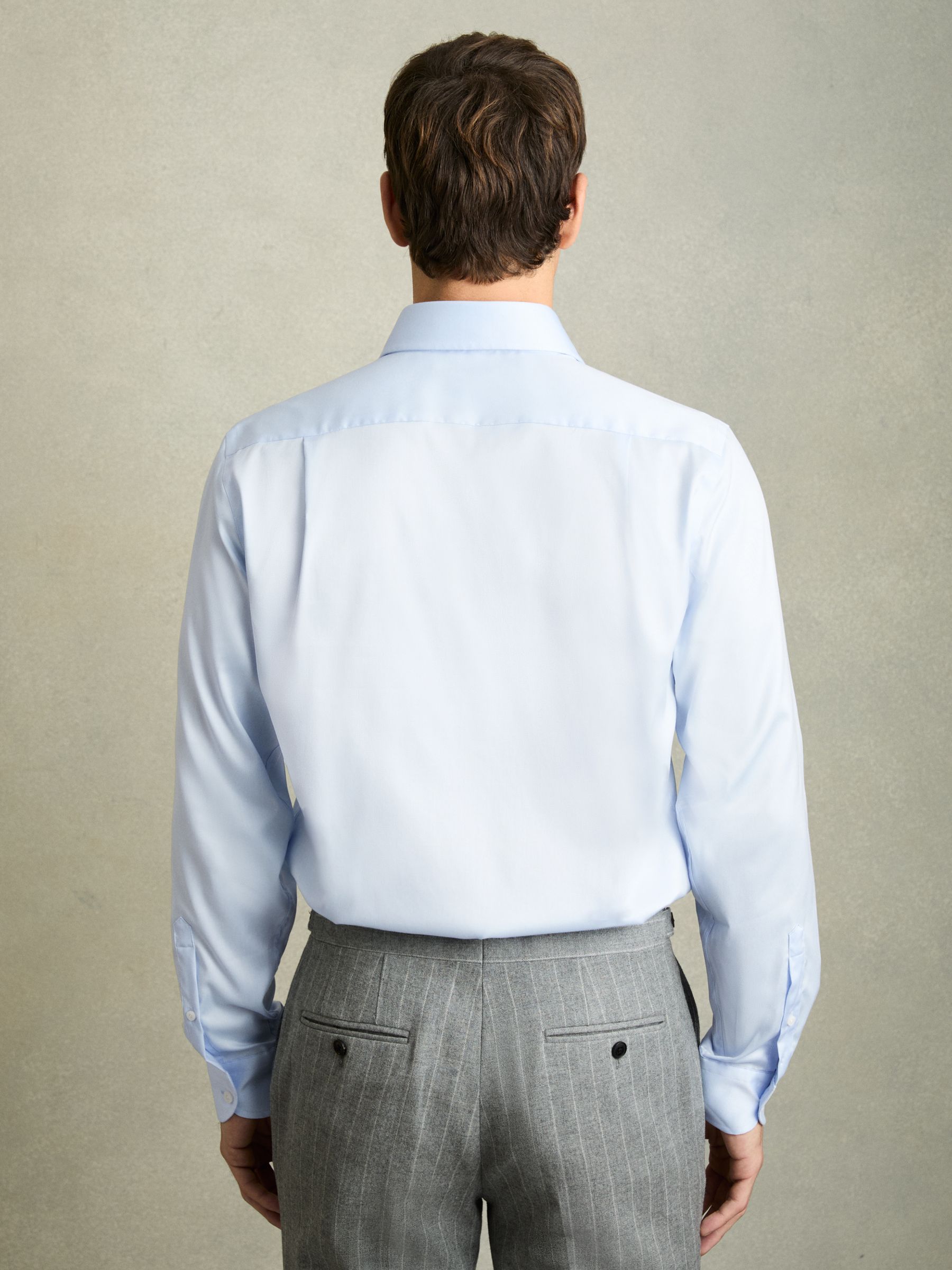 Regular Fit Cotton-Tencel Stretch Shirt in Soft Blue