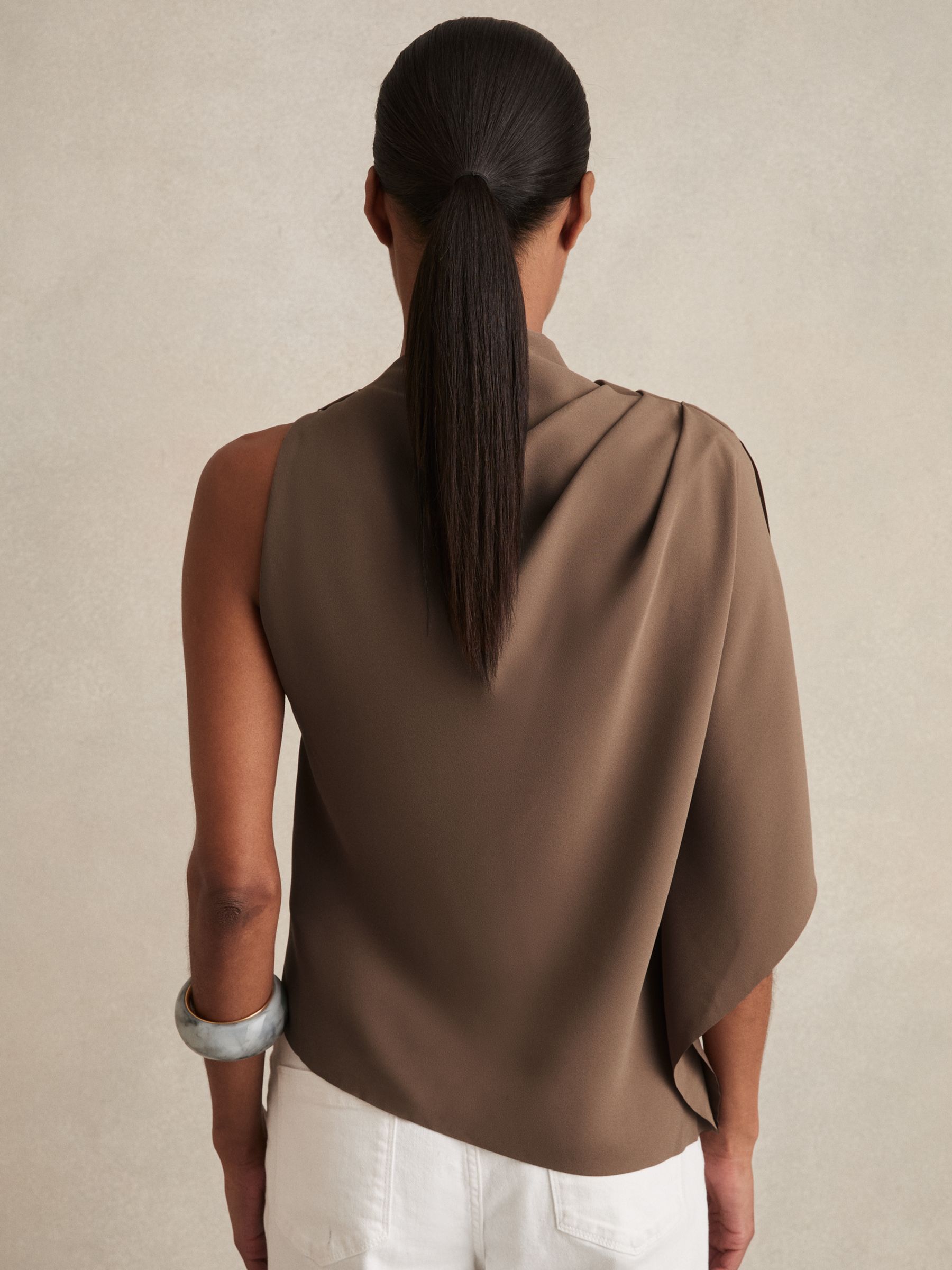 One-Shoulder Draped Top in Mink