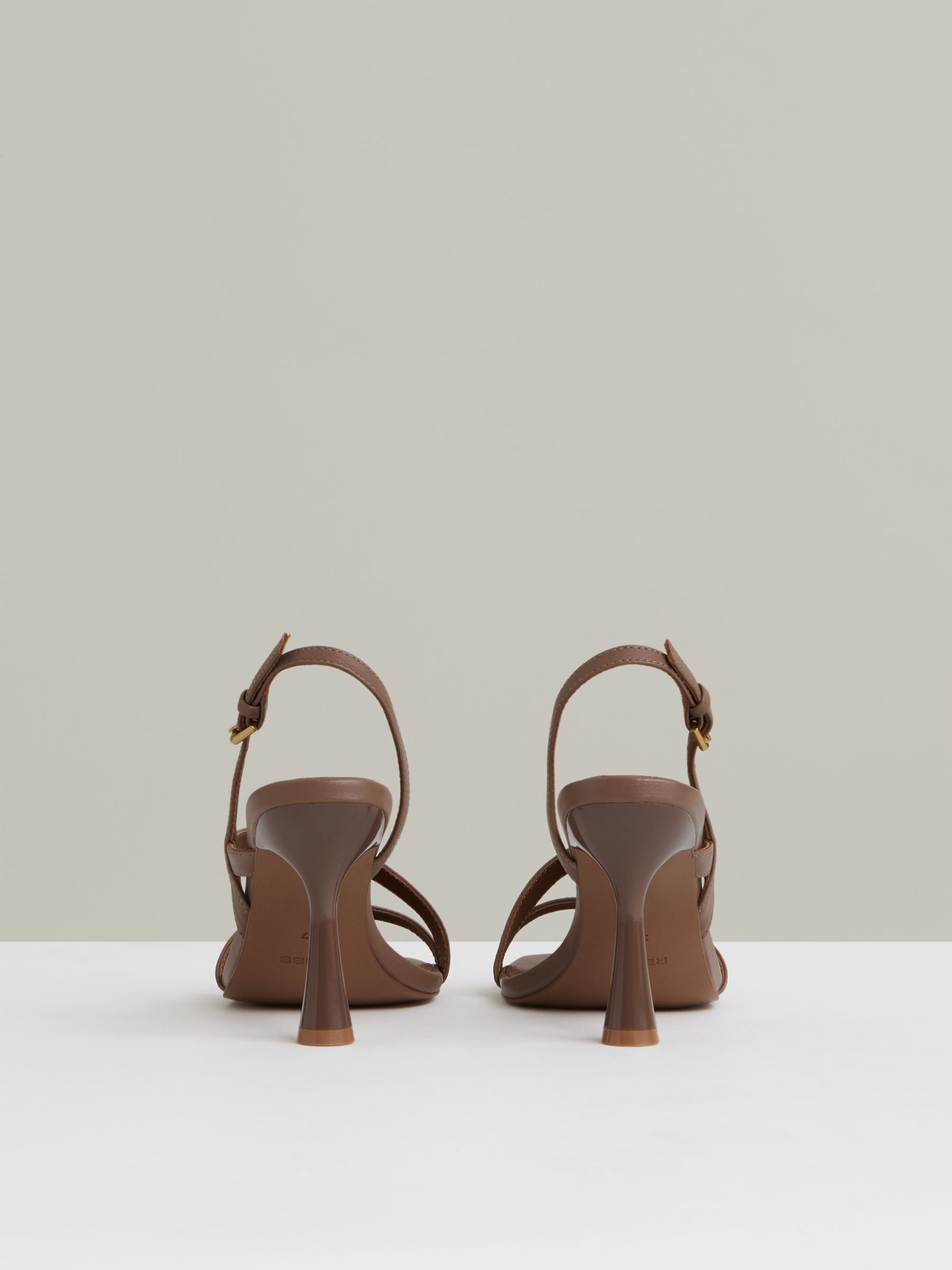 Leather Cross-Strap Heeled Sandals in Neutral