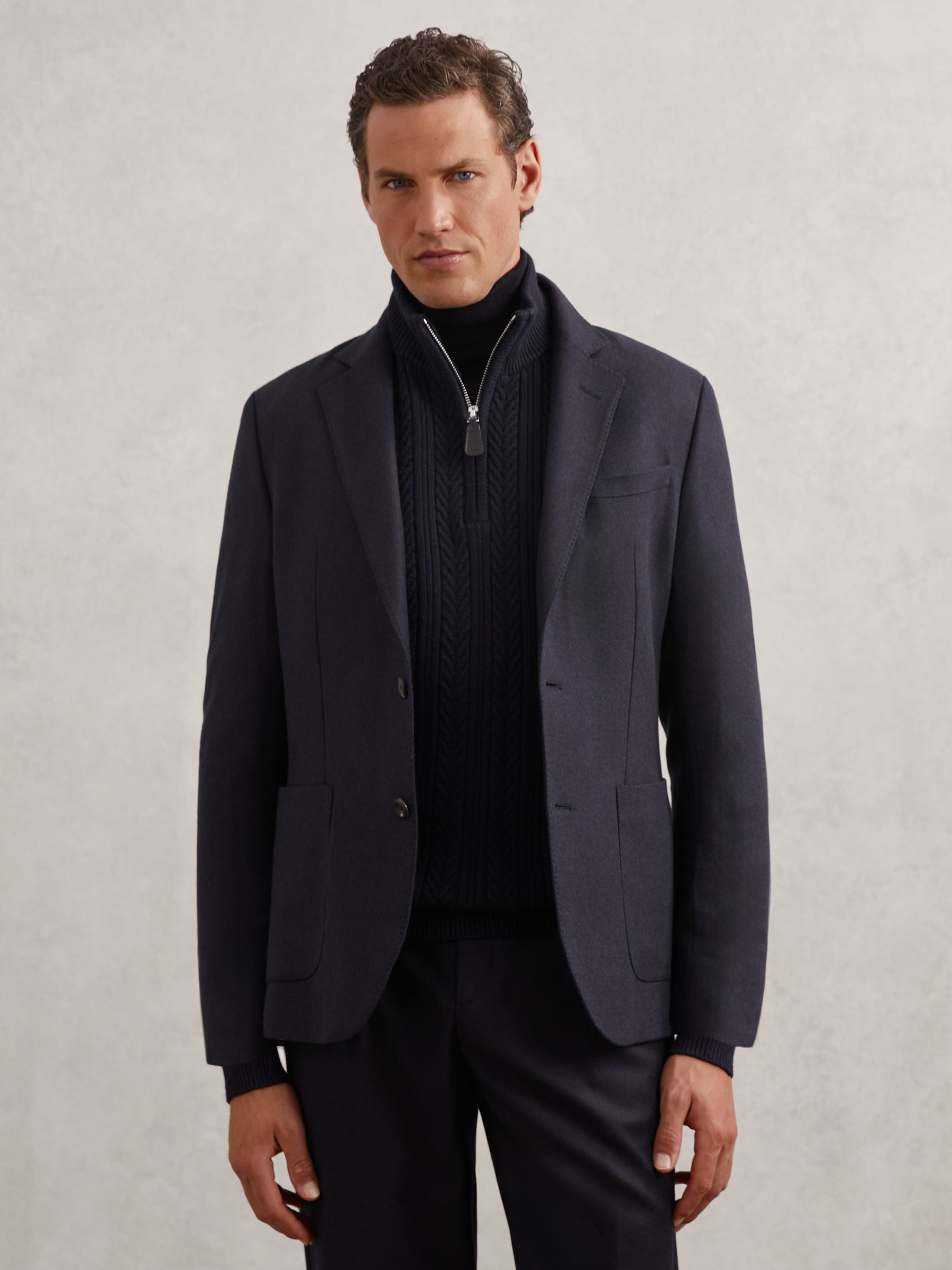 Cable-Knit Half-Zip Jumper with Wool in Navy