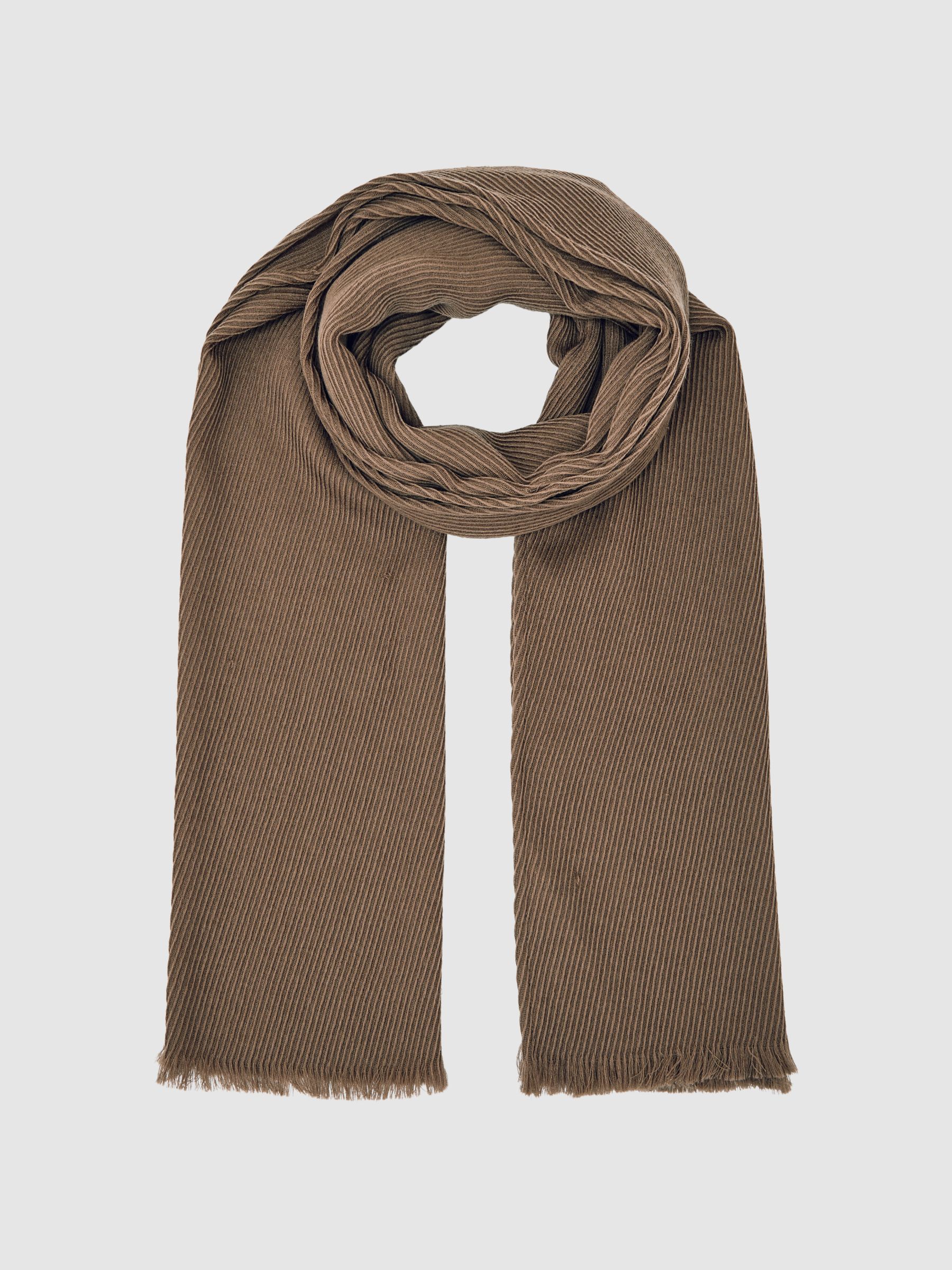 Wool Pleated Scarf in Taupe