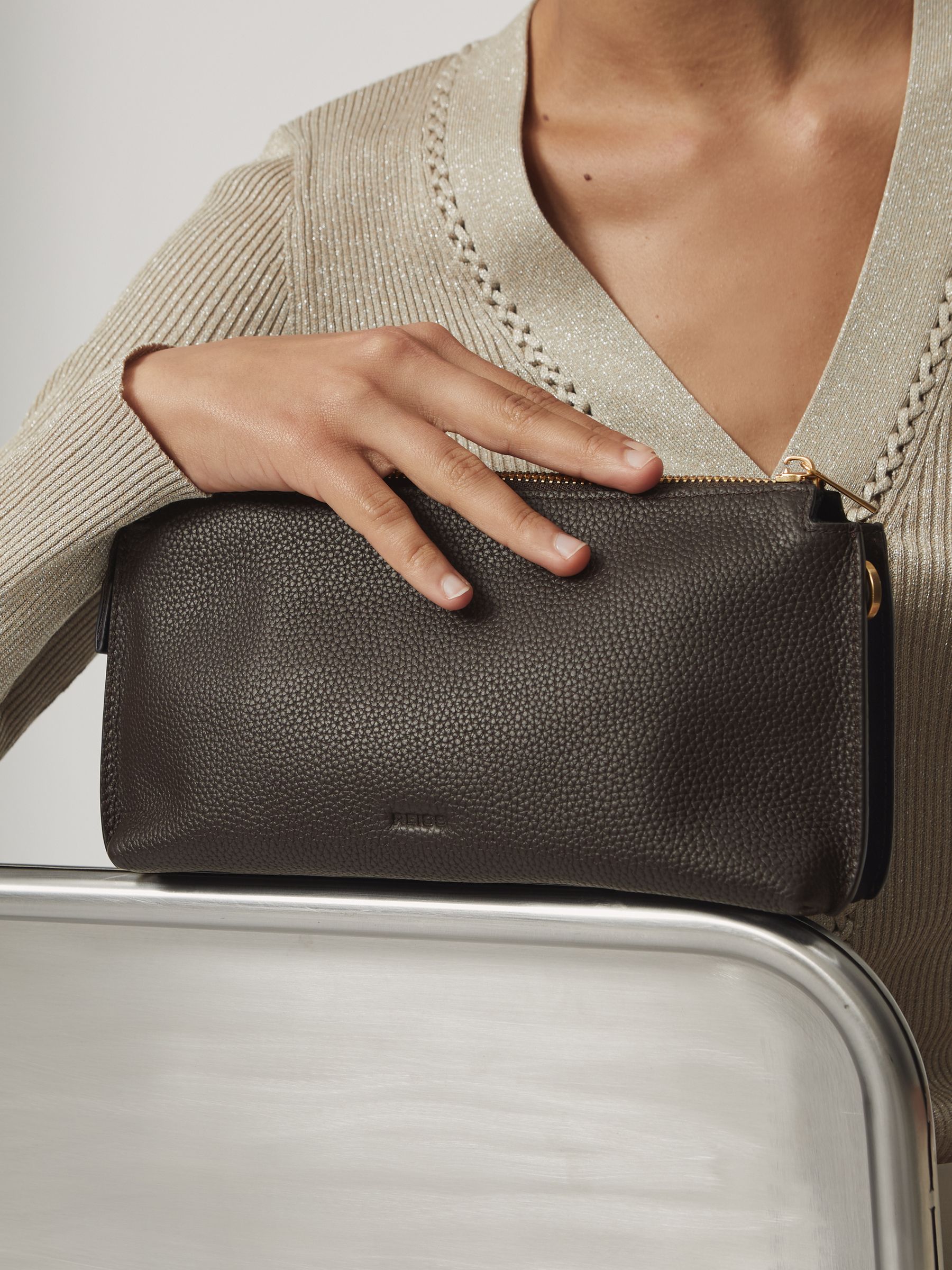 Leather Double-Pouch Crossbody Bag in Brown