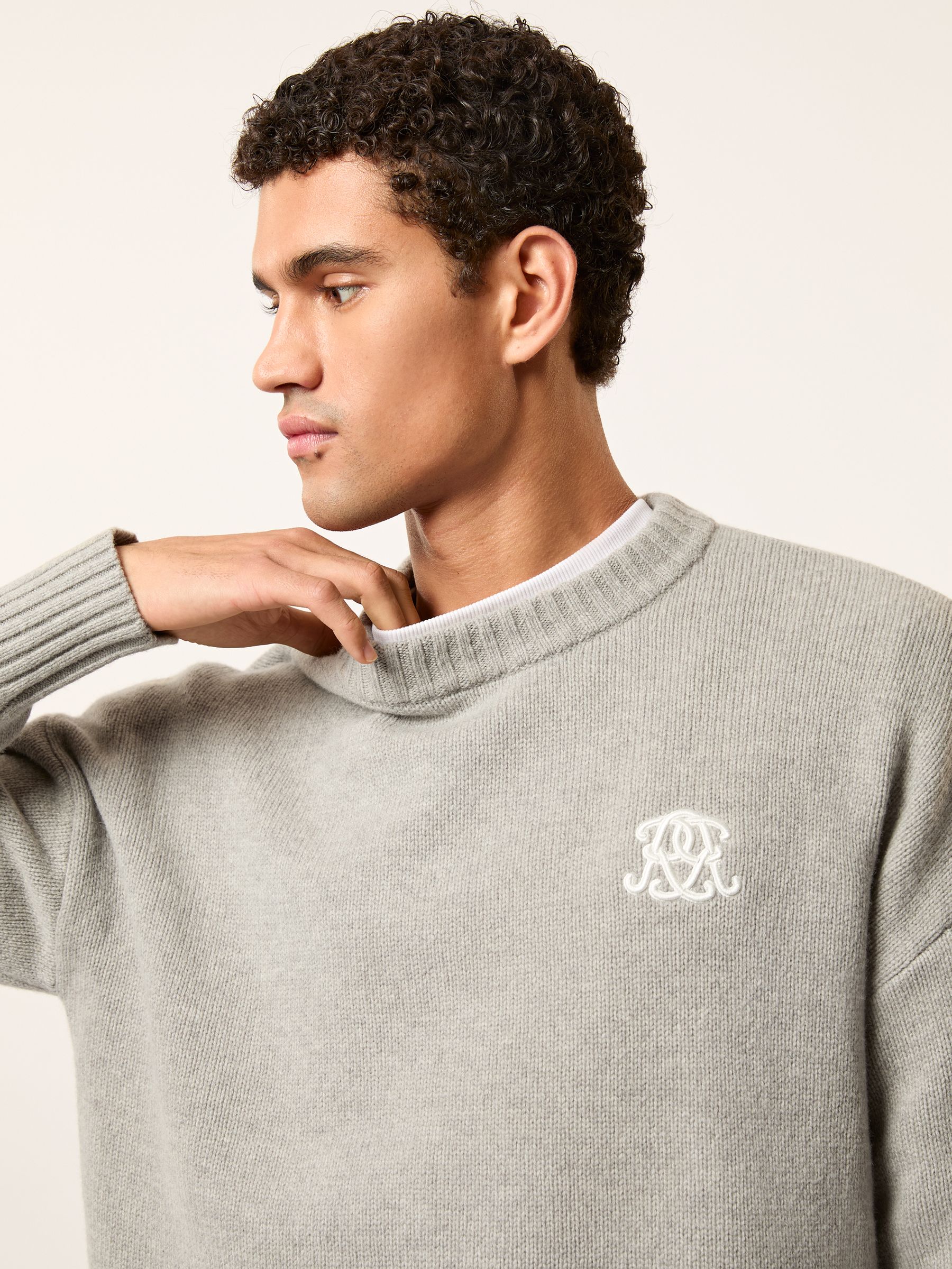 Monogram Embroidered Relaxed Jumper Wool in Grey Melange