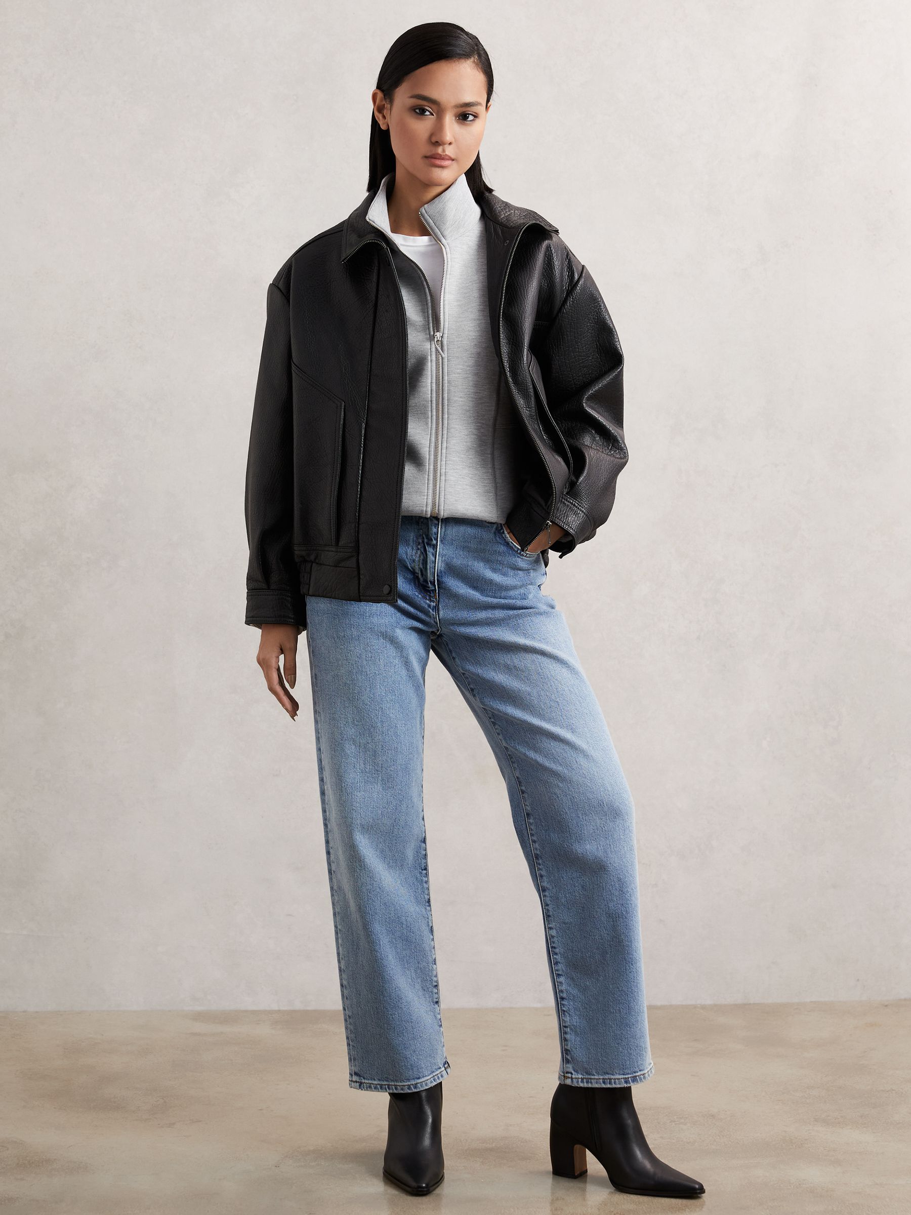 Funnel-Neck Zip-Through Sweatshirt in Grey