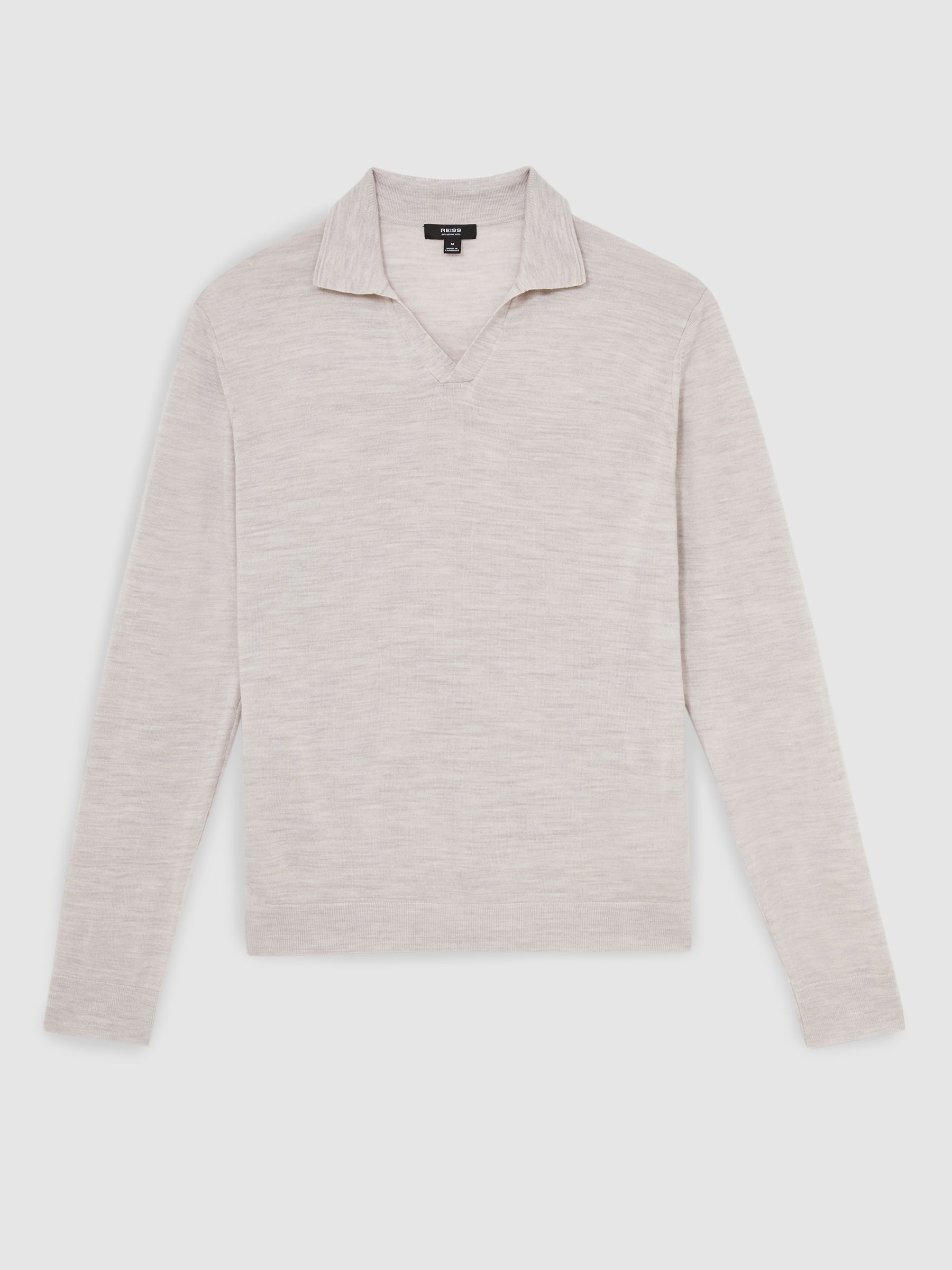 Merino Wool Open-Collar Polo Shirt in Wicker Brown Melange