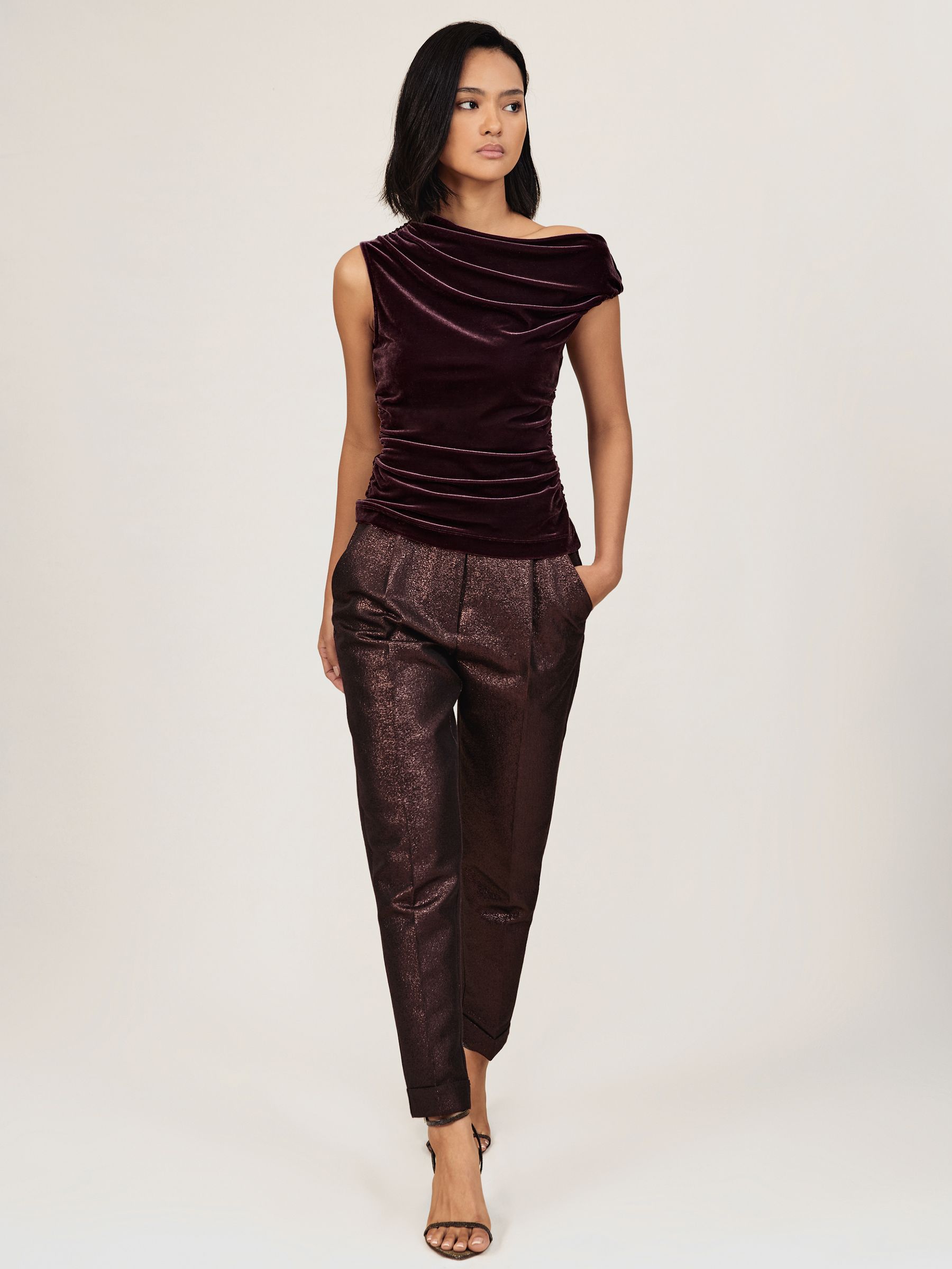 Velvet Off-Shoulder Top in Plum Purple