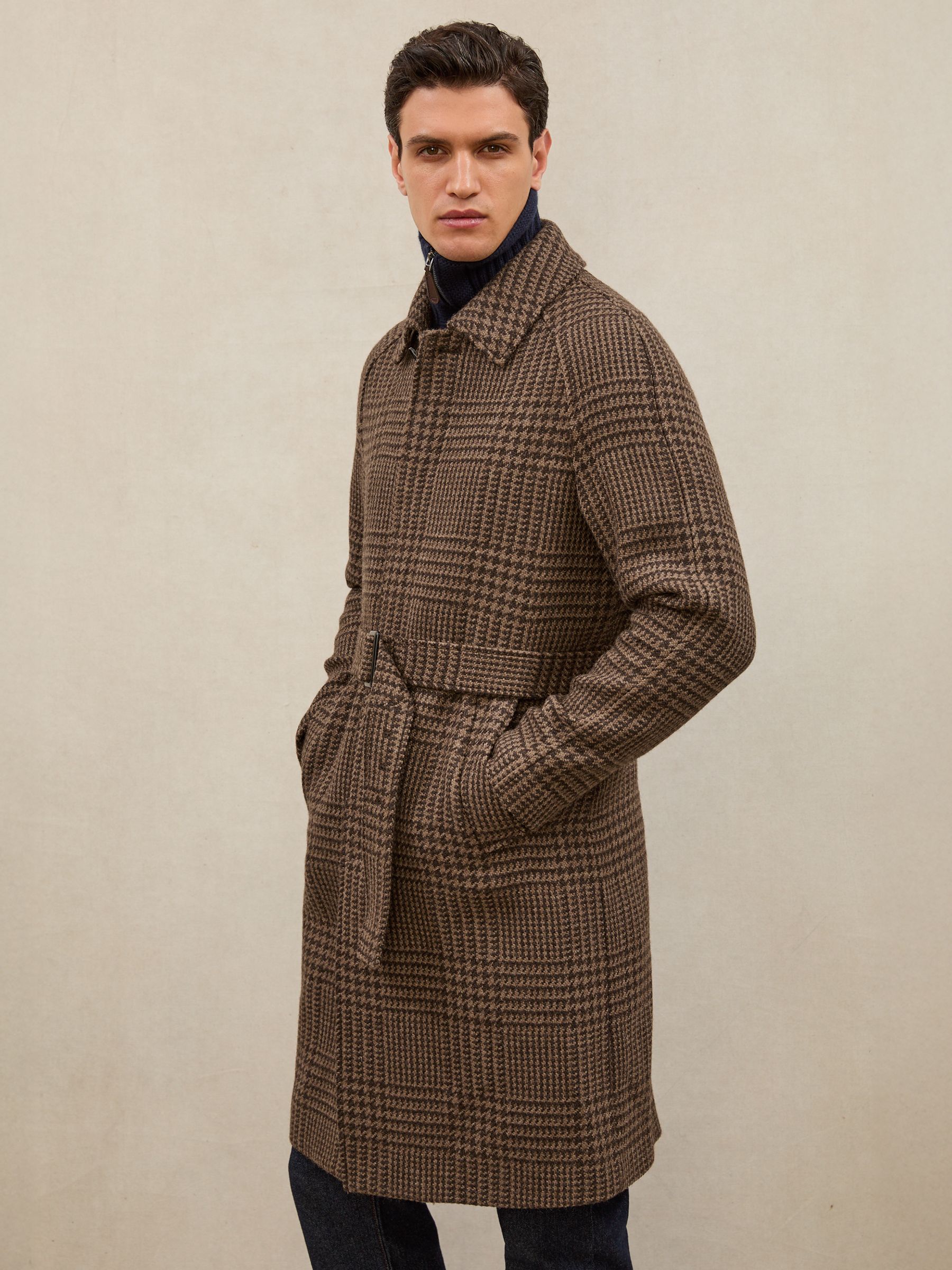 Atelier Wool Check Raglan Overcoat in Brown Check