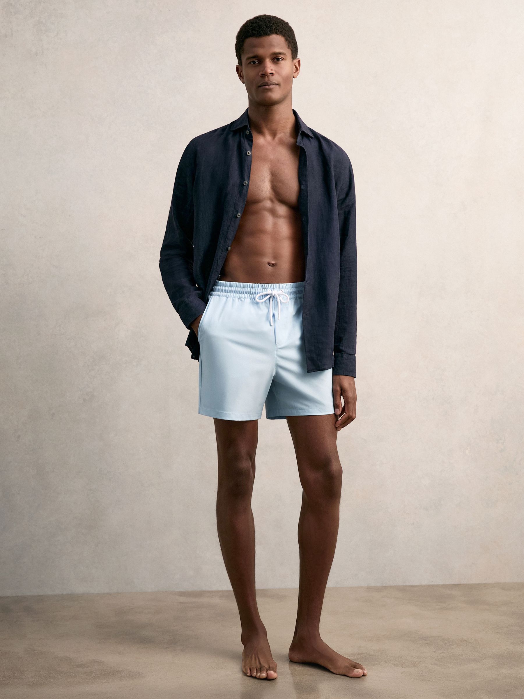Drawstring Swim Shorts in Soft Blue