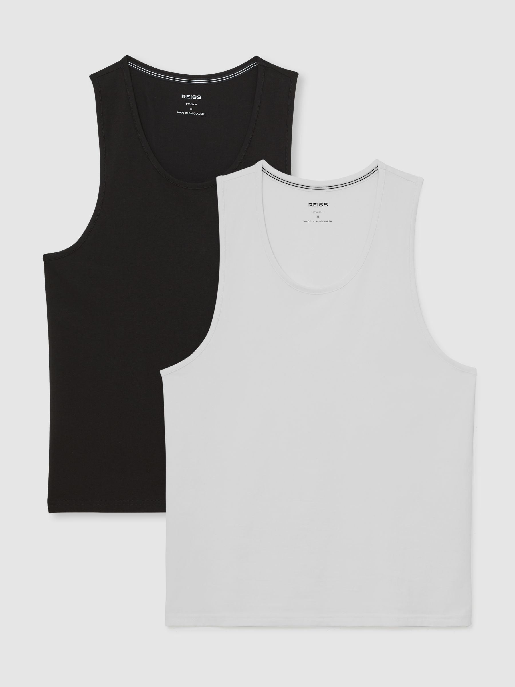 2 Pack Stretch-Cotton Loungewear Vests in White/Black