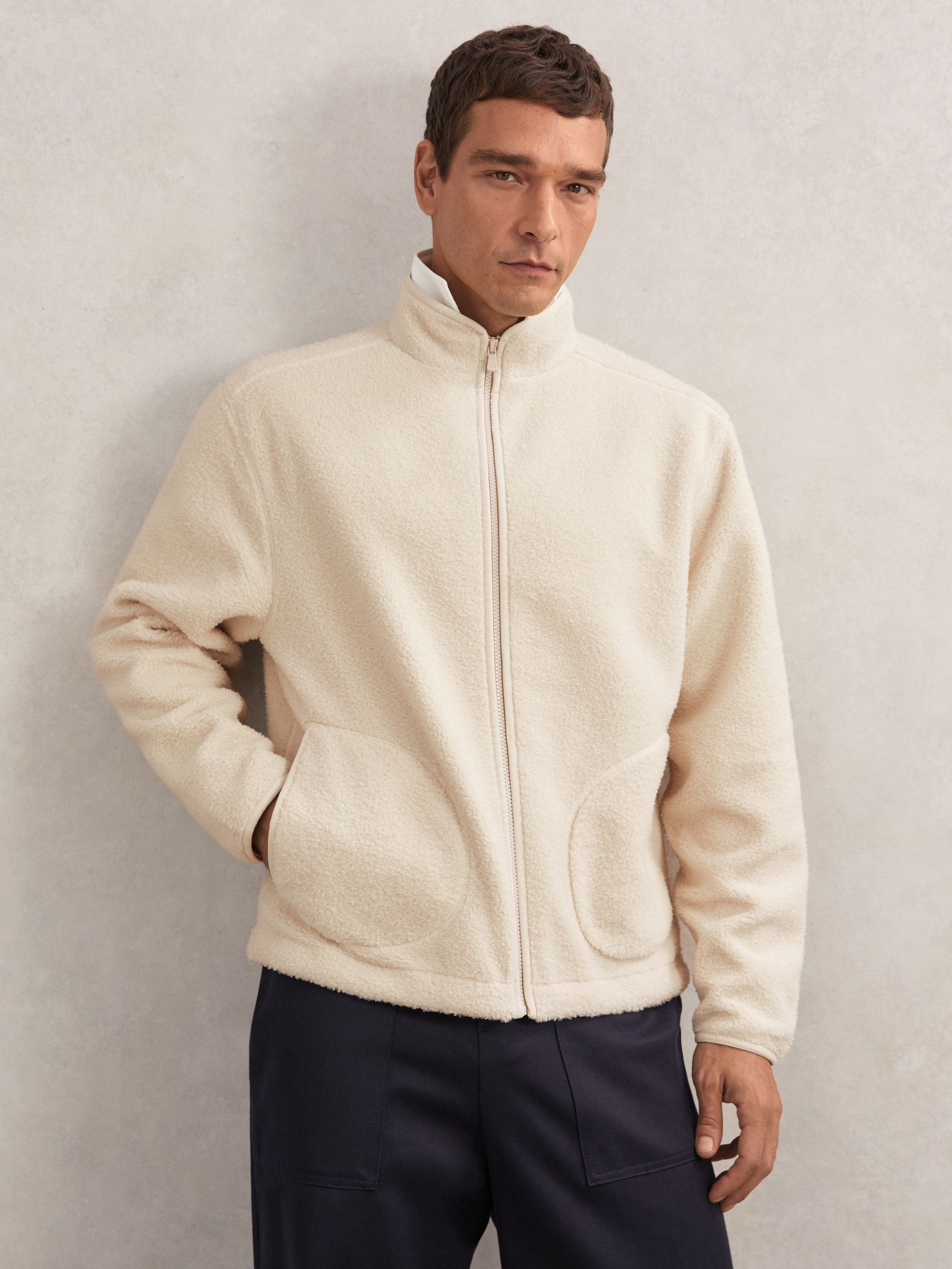 Fleece Zip-Through Jacket in Ecru