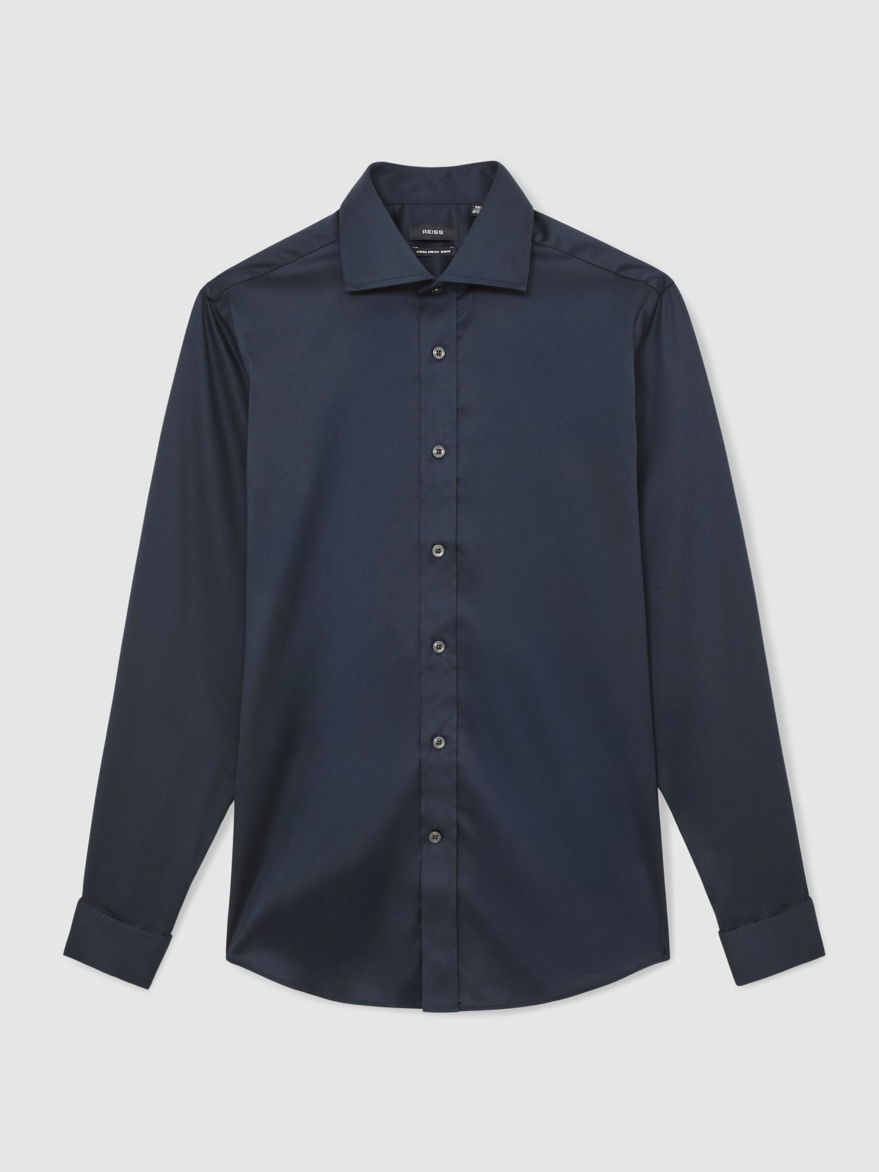 Regular Fit Cotton-Tencel Stretch Shirt in Blue