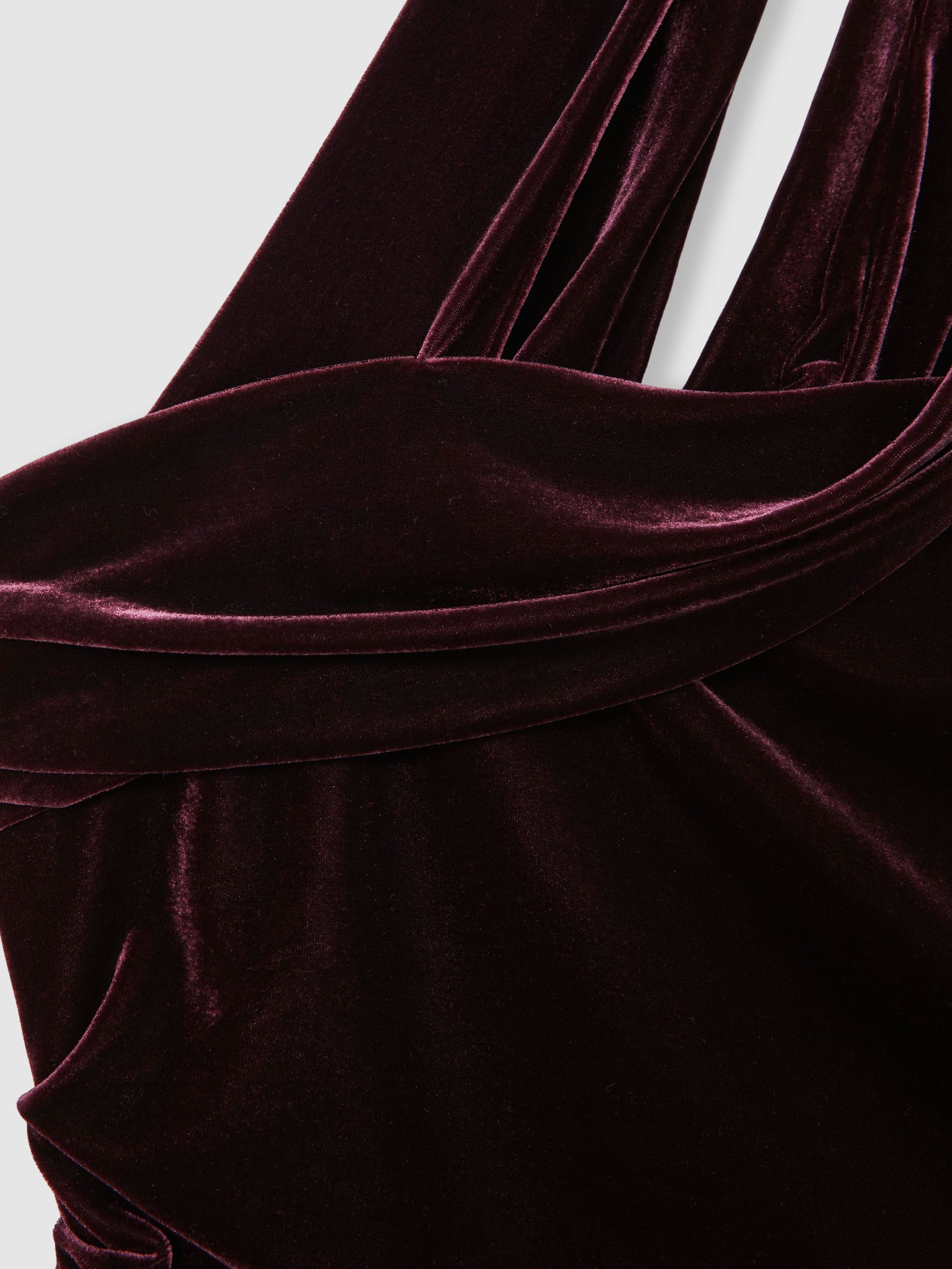 Petite Velvet One-Shoulder Midi Dress in Burgundy